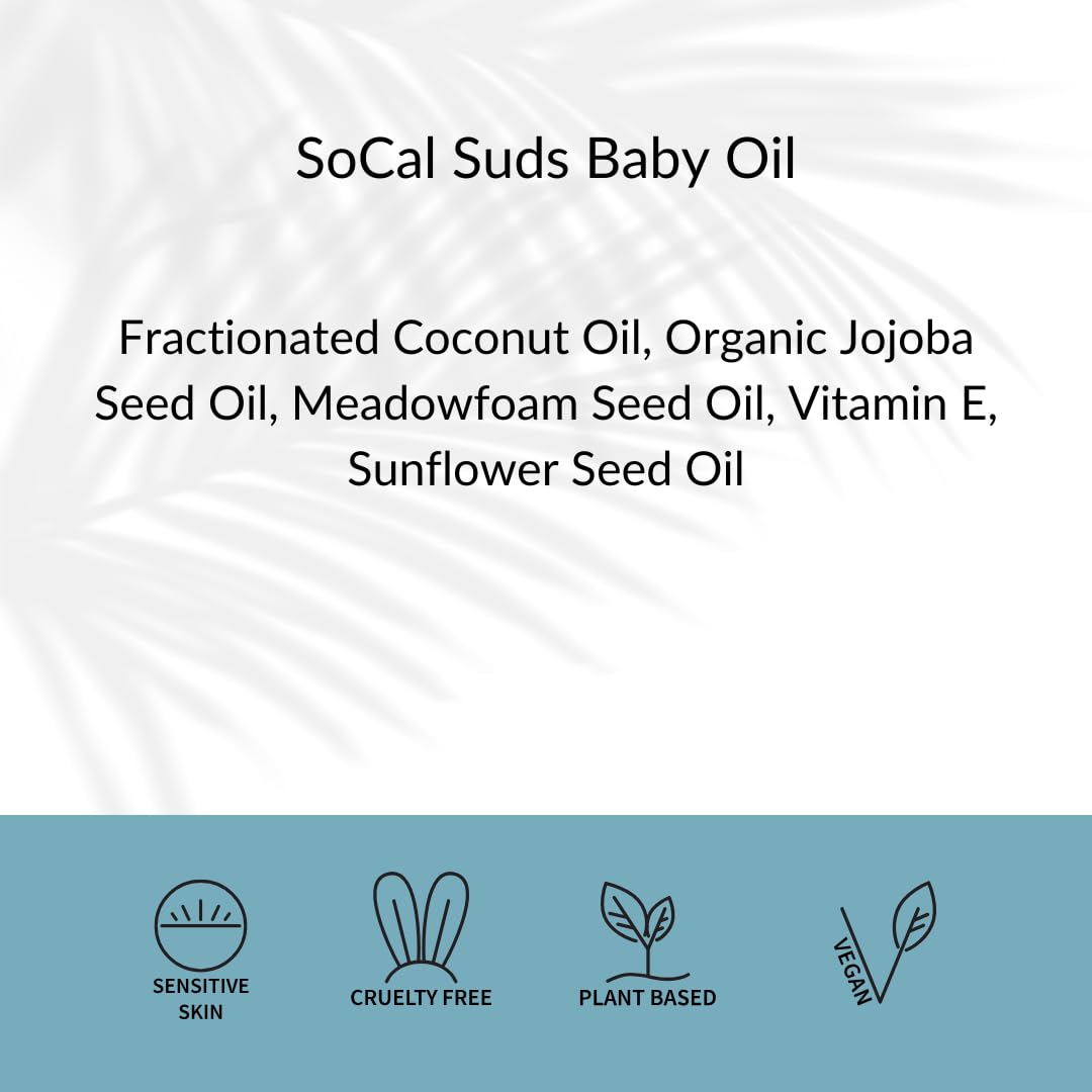 SoCal Suds & Company Natural & Organic Baby Oil - Newborn Essentials, Gentle Moisturizing Nourishing Oil for Delicate Tender Skin, Vitamin-Enriched with Jojoba and Sunflower Oils - Fragrance Free, 4oz 2-Pack