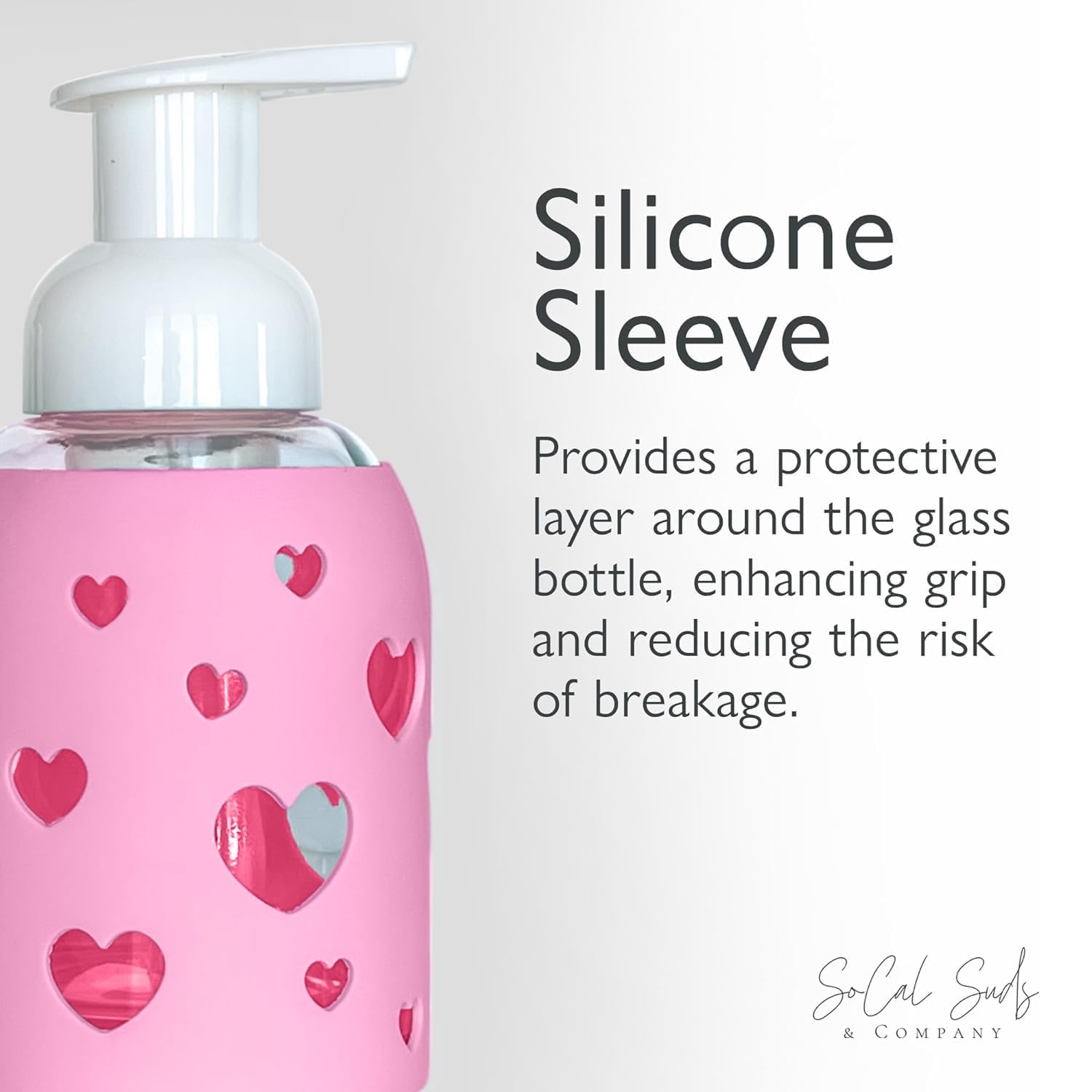 8oz Foaming Glass Bottle Dispenser w/Heart Silicone Sleeve - Bright Pink