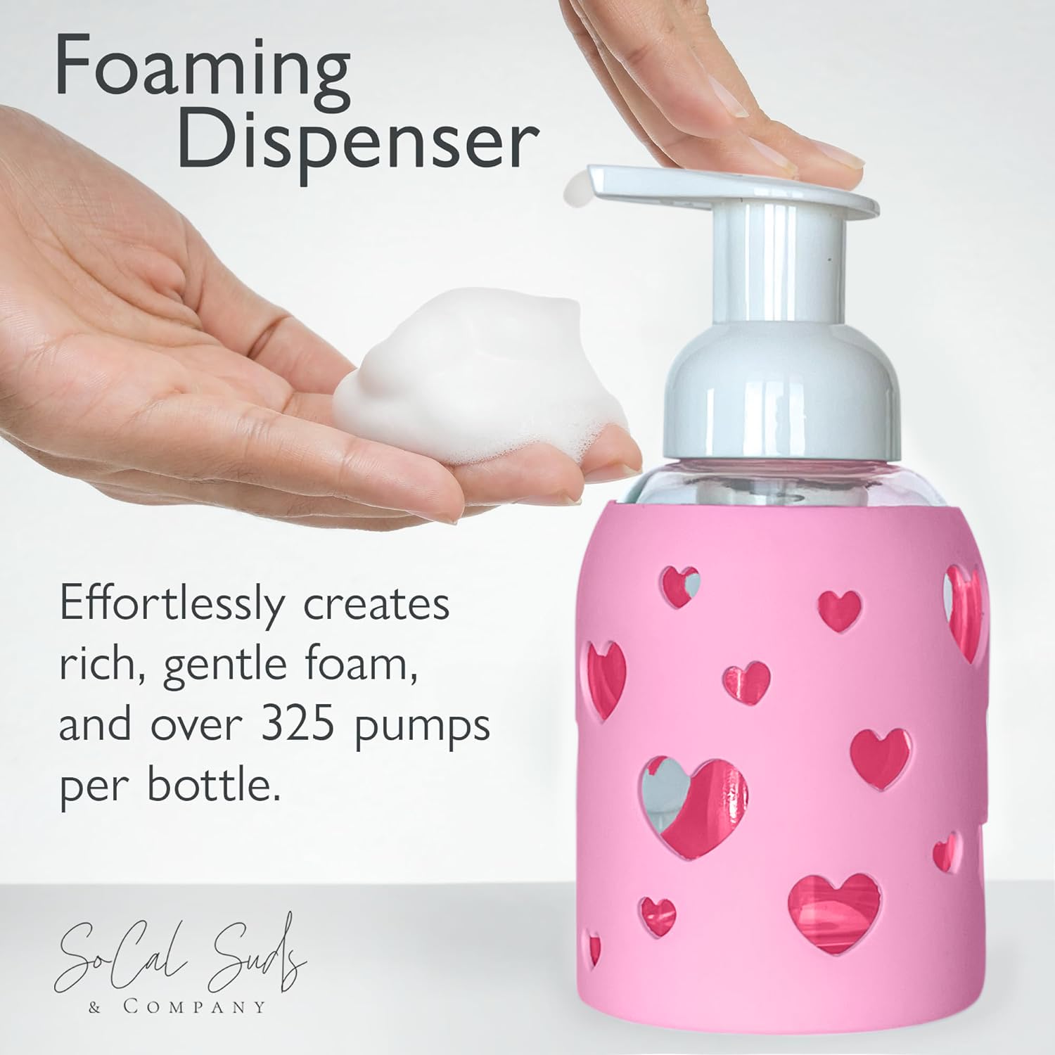 8oz Foaming Glass Bottle Dispenser w/Heart Silicone Sleeve - Bright Pink