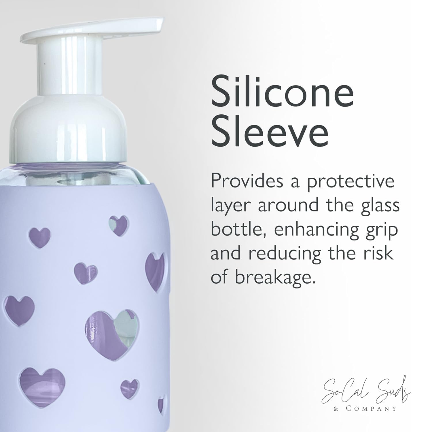 8oz Foaming Glass Bottle Dispenser w/Heart Silicone Sleeve - Soft Purple