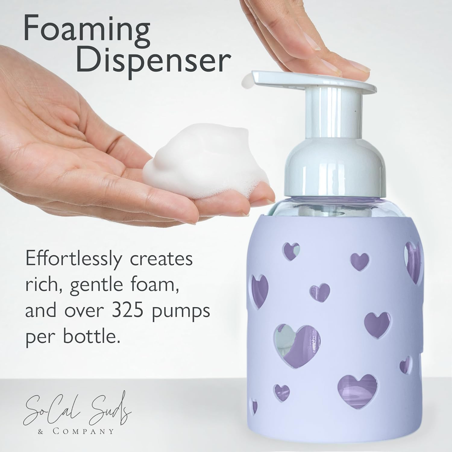 8oz Foaming Glass Bottle Dispenser w/Heart Silicone Sleeve - Soft Purple