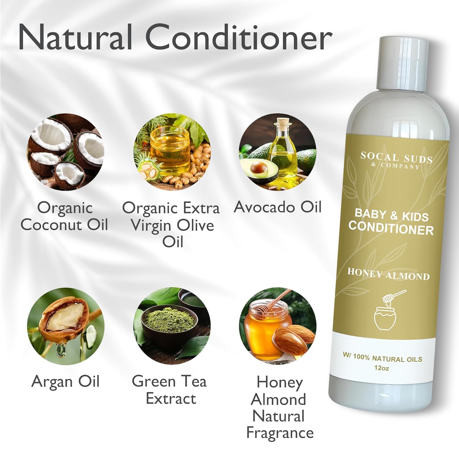 SoCal Suds & Company Organic Baby & Kids Conditioner - Gentle Natural Vitamin Rich Ingredient Organic Oils for Babies and Kids Sensitive Scalp - 12oz (12 Fl Oz (Pack of 2), Honey Almond)