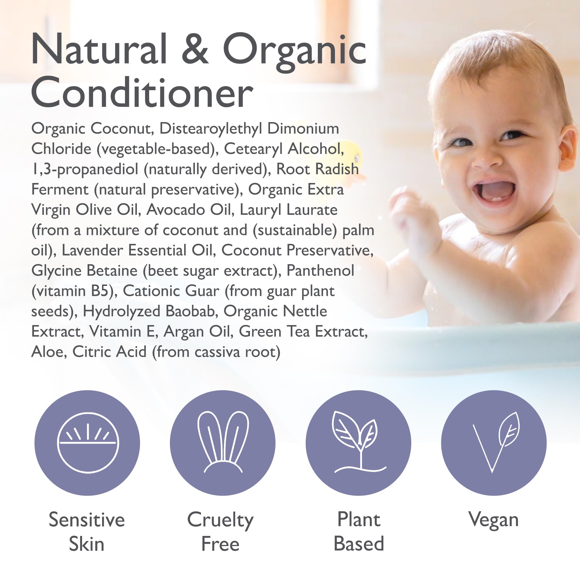 SoCal Suds & Company Organic Baby & Kids Conditioner - Moisture Baby Hair Conditioner - Gentle Natural Vitamin Rich Ingredient Organic Oils for Babies and Kids Sensitive Scalp - Lavender, 12oz