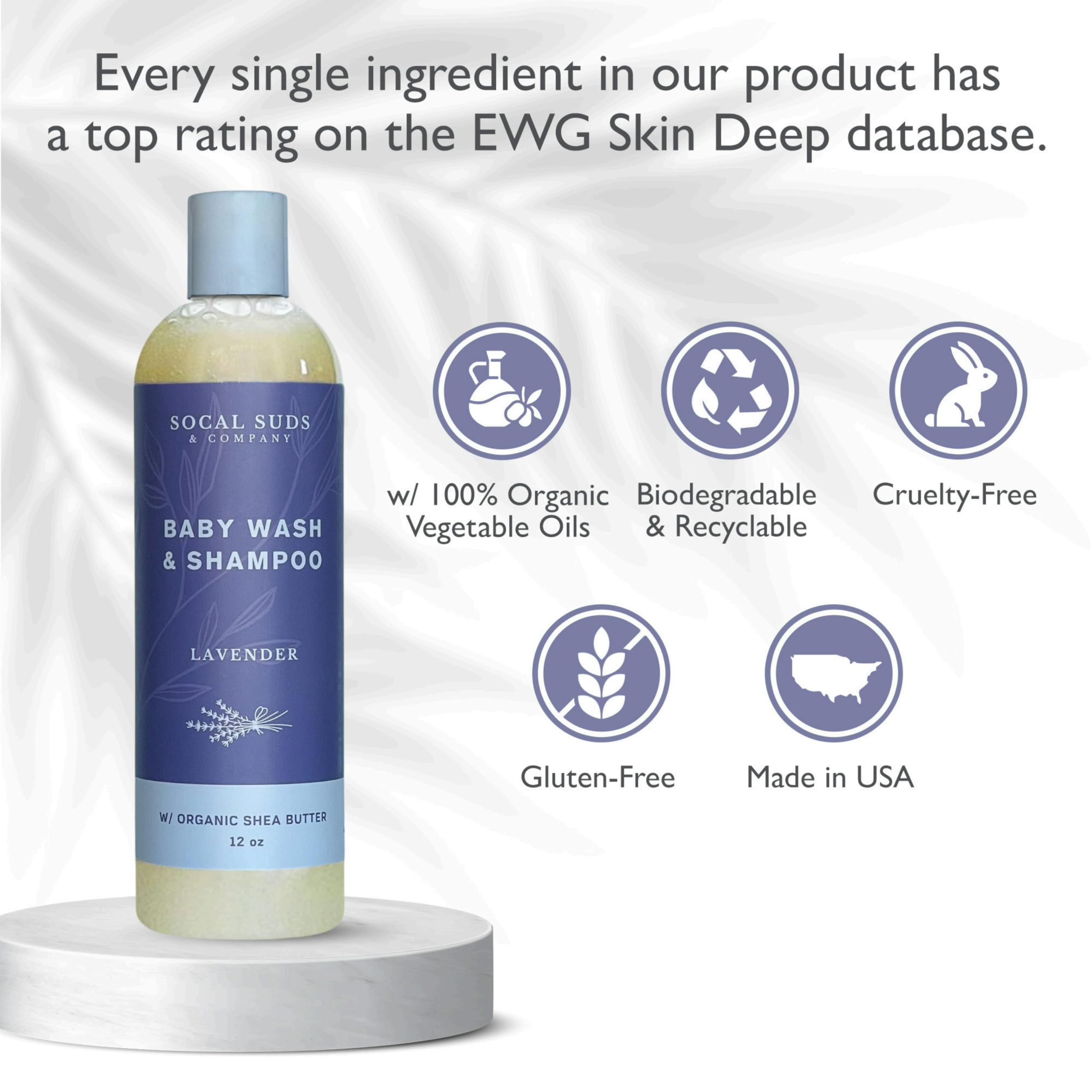 SoCal Suds & Company Baby Body Wash & Shampoo with Shea Moisture for Sensitive Skin, Bath & Hair Products for Toddlers & Babies, Natural Soap - 1 Pack Lavender 12oz Bottles