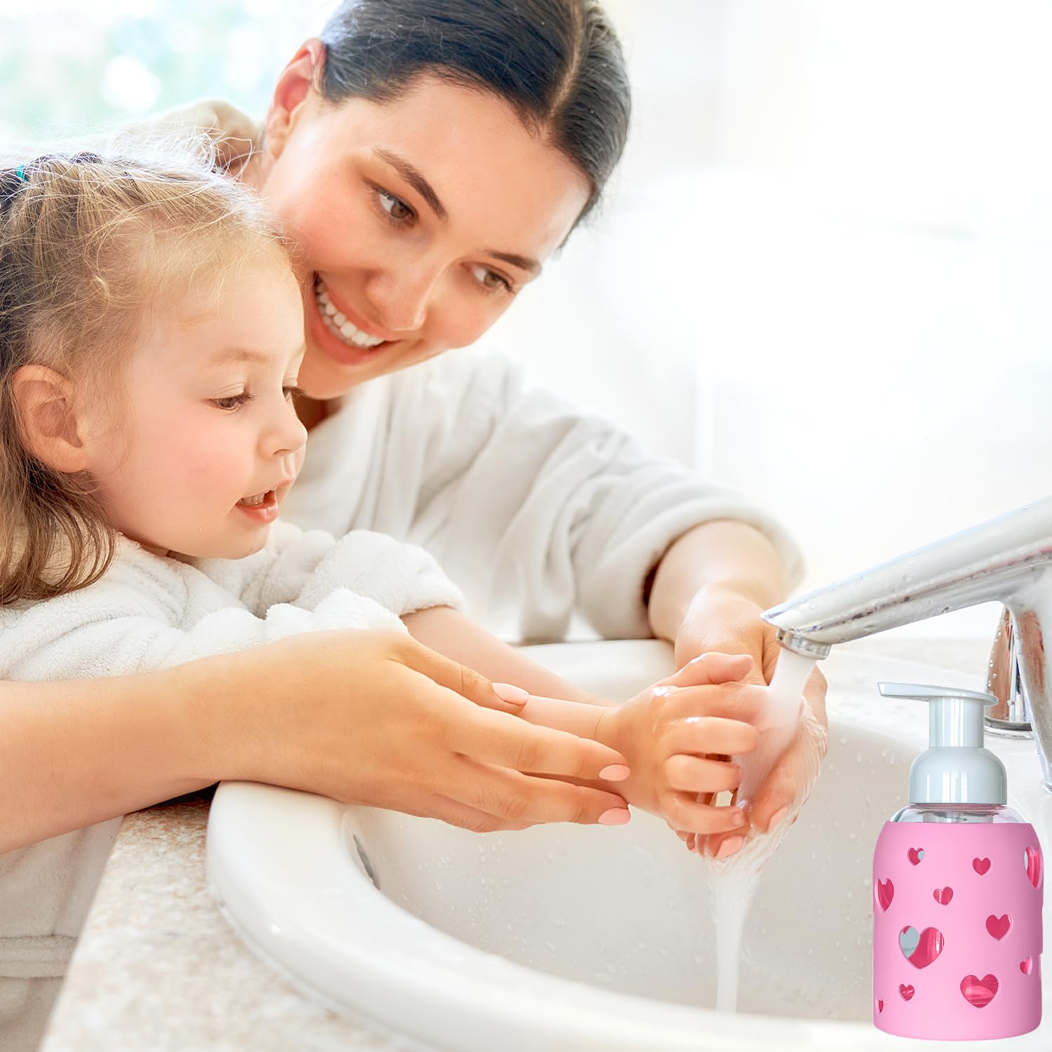 8oz Foaming Glass Bottle Dispenser w/Heart Silicone Sleeve - Bright Pink