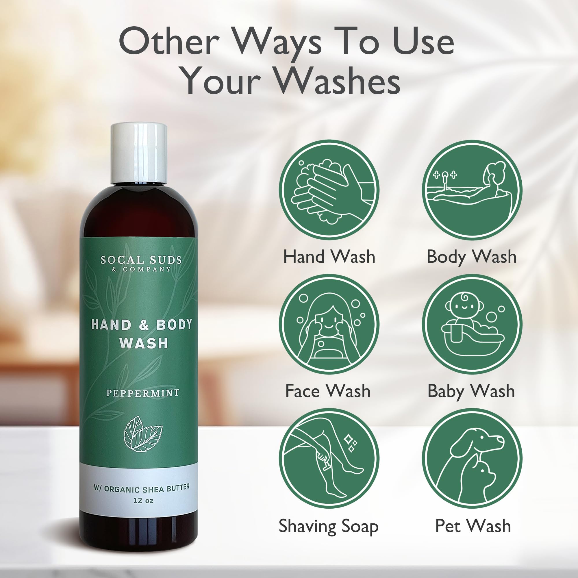 SoCal Suds & Company 12oz Organic Shea Butter Hand & Body Wash - Peppermint - 2 Pack