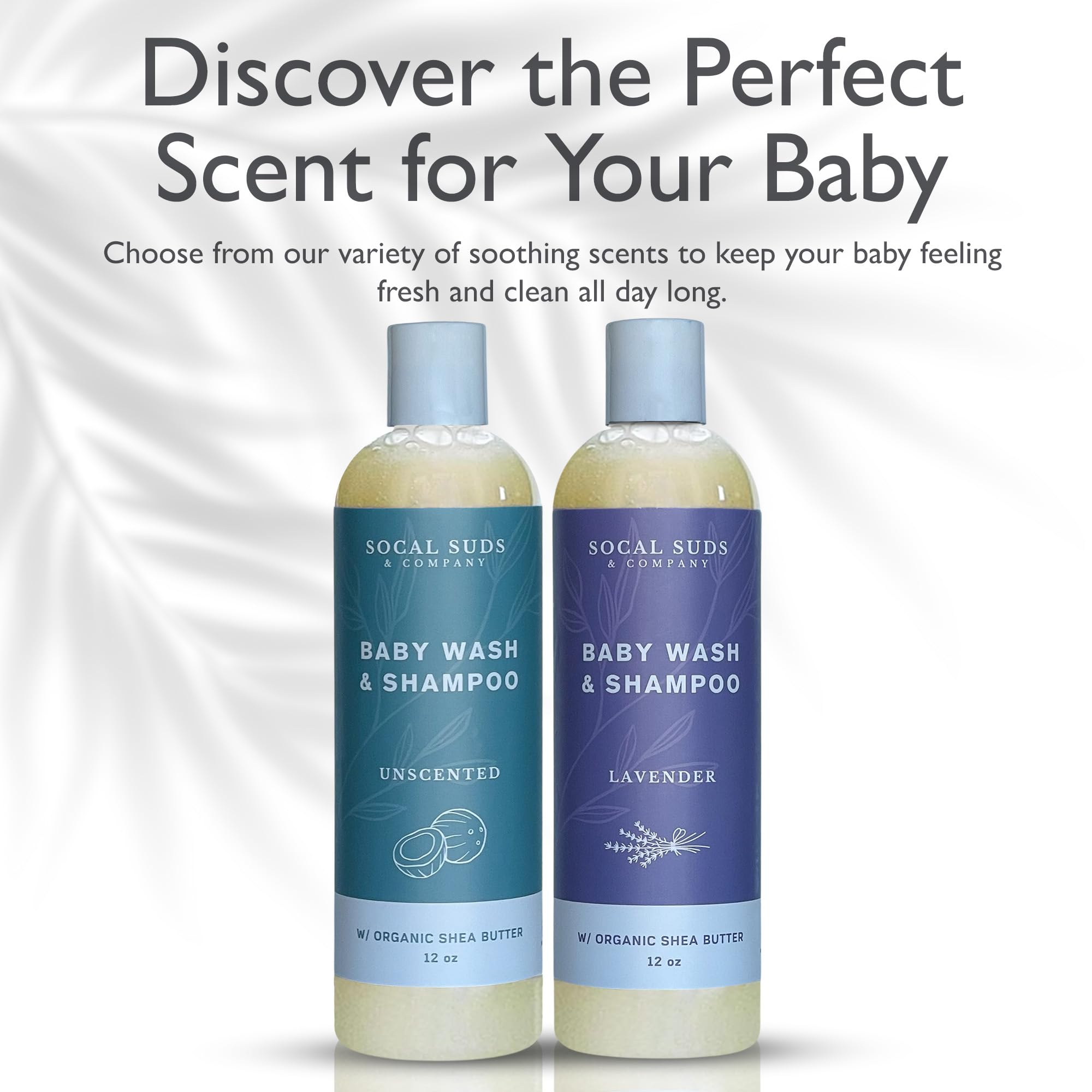 SoCal Suds & Company Baby Body Wash & Shampoo with Shea Moisture for Sensitive Skin - Bath & Hair Products for Toddlers & Babies, Natural Soap - 2 Pack Lavender 12oz Bottles