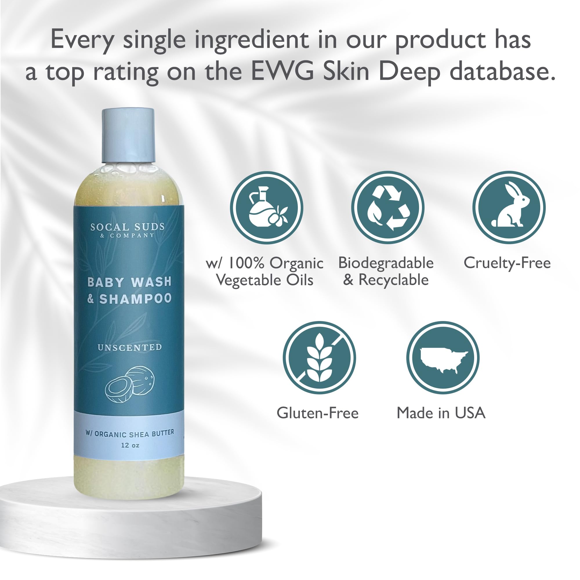 SoCal Suds & Company Baby Body Wash & Shampoo - Shea Moisture for Sensitive Skin - Fragrance Free Hair & Body Soap - Gentle Bath Products for Toddlers & Babies - 2 Pack Fragrance Free12oz Bottles