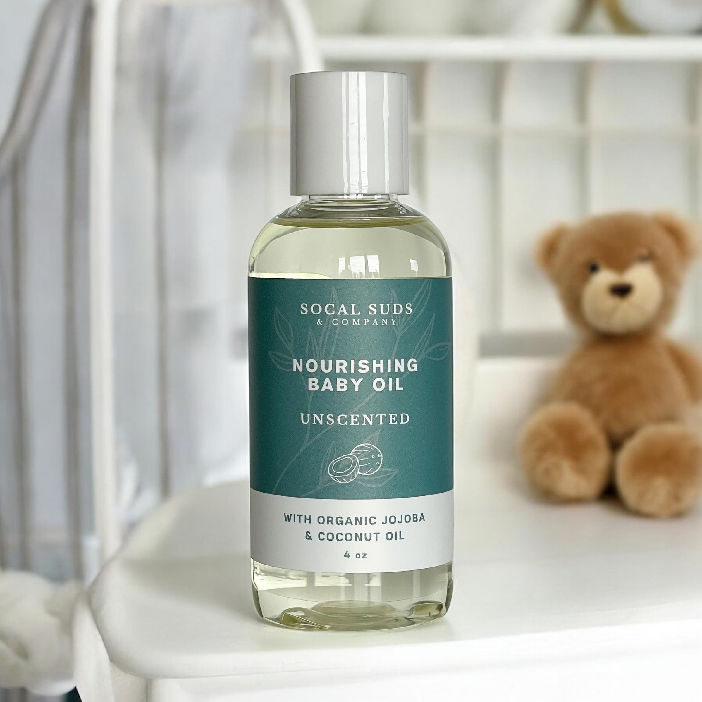 SoCal Suds & Company Natural & Organic Baby Oil - Newborn Essentials, Gentle Moisturizing Nourishing Oil for Delicate Tender Skin, Vitamin-Enriched with Jojoba and Sunflower Oils - Fragrance Free, 4oz 2-Pack