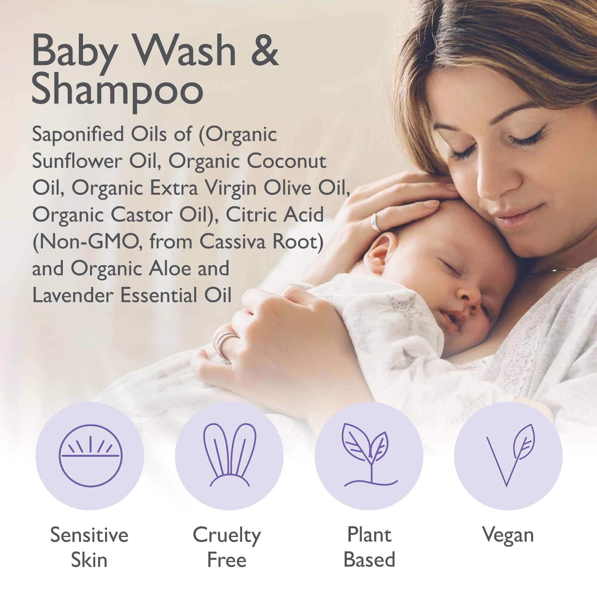 SoCal Suds & Company Baby Shampoo & Body Wash, 2-in-1 Organic Gel - Gentle Castile Soap with Vitamin-Infused Oils & Botanicals - Natural Care for Sensitive Skin & Body Hypoallergenic - 12oz Lavender