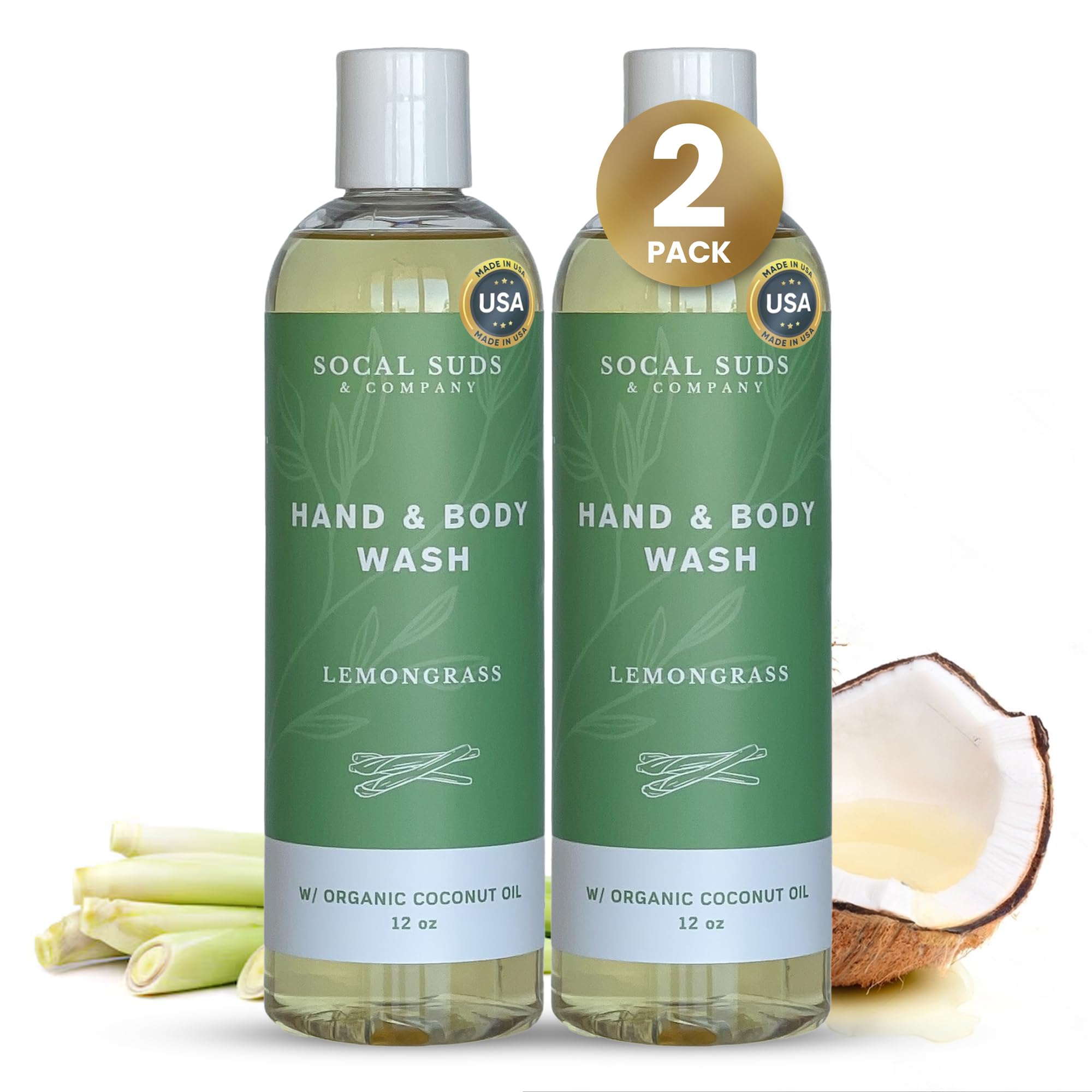 SoCal Suds & Company 12oz Organic Hand & Body Wash- Lemongrass- 2 Pack