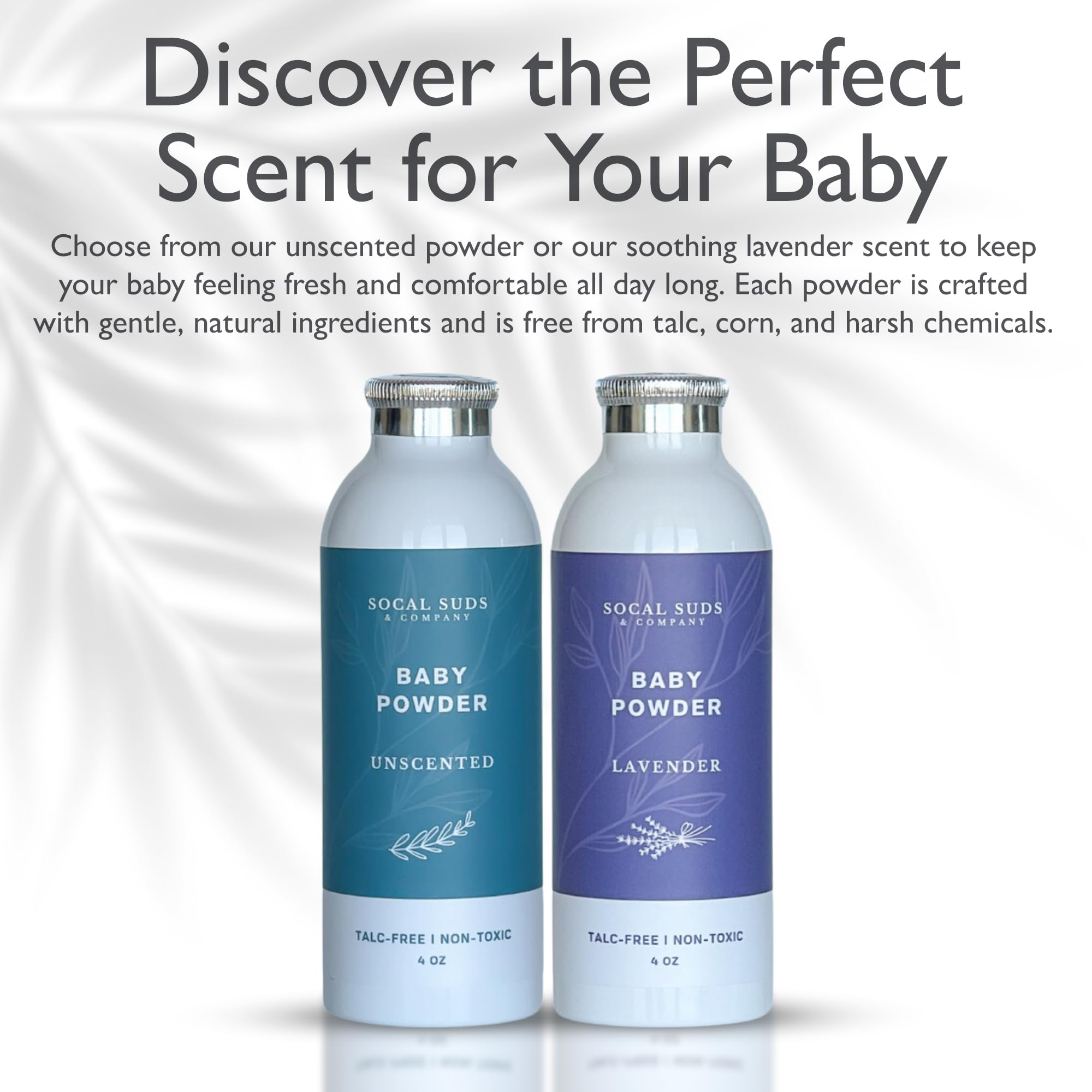 SoCal Suds & Company Natural Baby Powder Talc-Free Newborn Essentials - with Arrowroot Powder, Kaolin, Aspen Bark Extract for Soft Soothing Protected Skin - Gentle Absorption - Lavender, 4oz