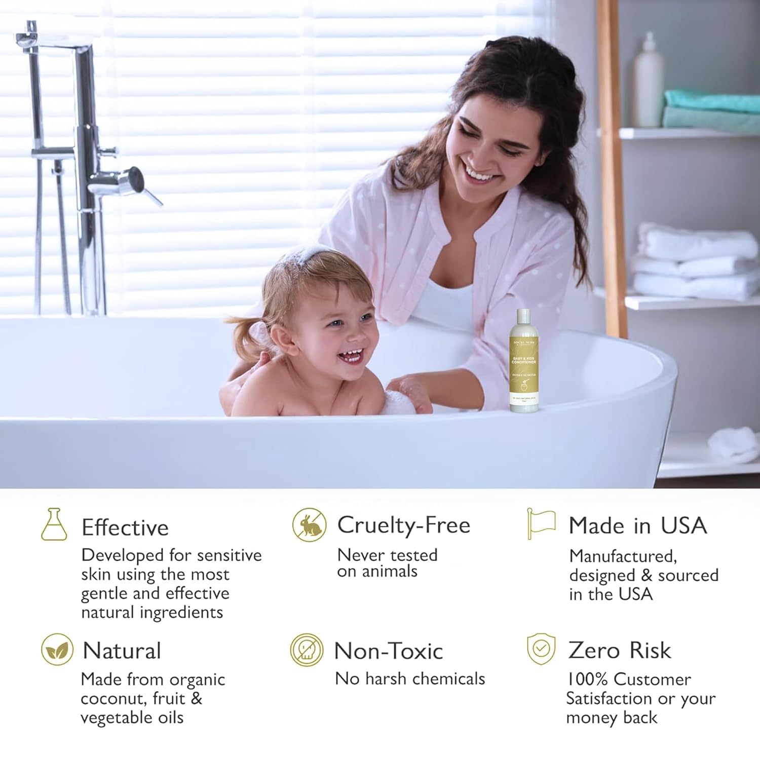SoCal Suds & Company Organic Baby & Kids Conditioner - Gentle Natural Vitamin Rich Ingredient Organic Oils for Babies and Kids Sensitive Scalp - 12oz (12 Fl Oz (Pack of 2), Honey Almond)