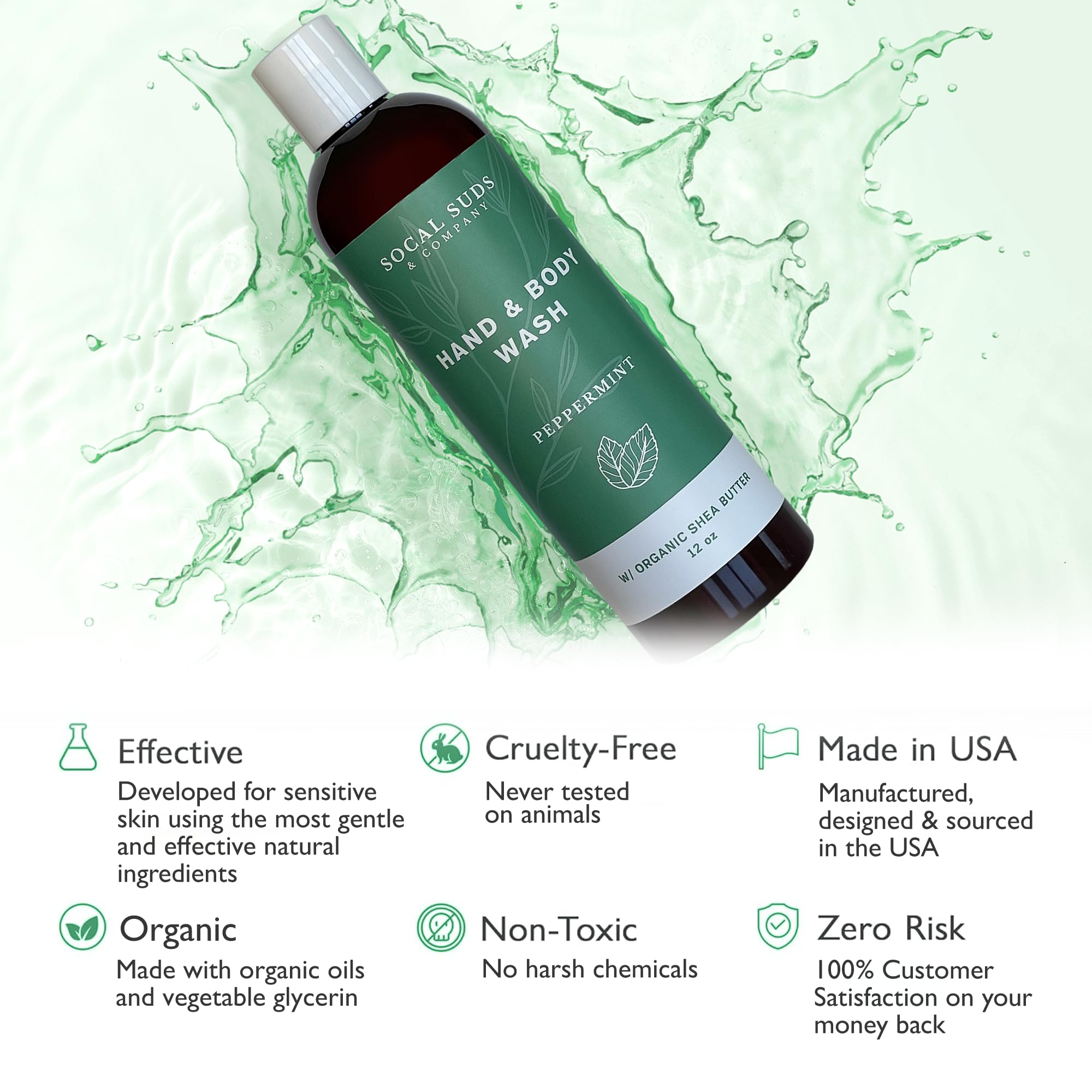 SoCal Suds & Company 12oz Organic Shea Butter Hand & Body Wash - Peppermint - 2 Pack