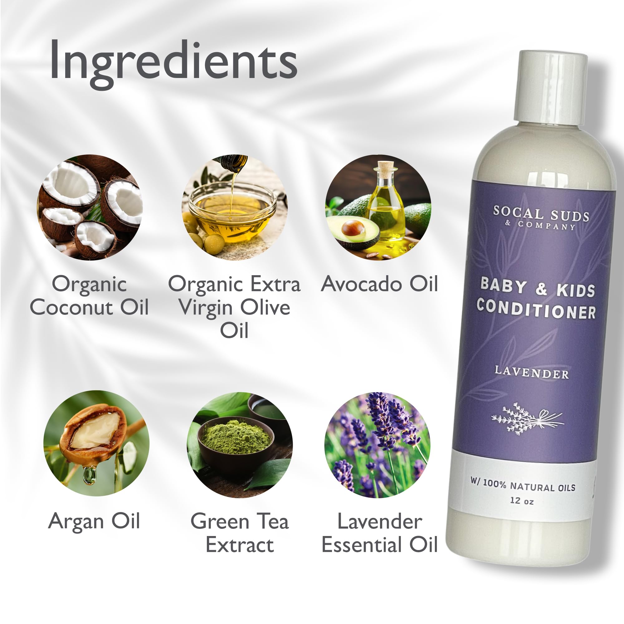 SoCal Suds & Company Organic Baby & Kids Conditioner - Moisture Baby Hair Conditioner - Gentle Natural Vitamin Rich Ingredient Organic Oils for Babies and Kids Sensitive Scalp - Lavender, 12oz