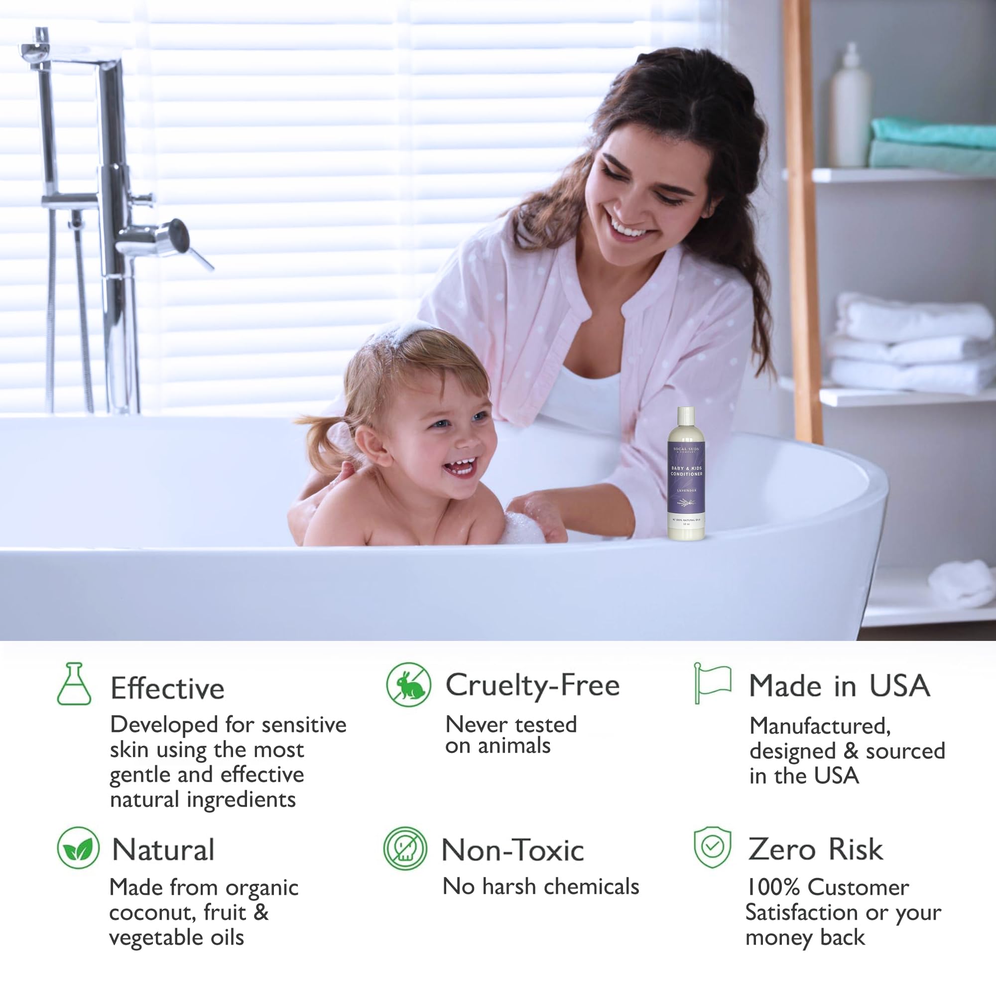 SoCal Suds & Company Organic Baby & Kids Conditioner - Moisture Baby Hair Conditioner - Gentle Natural Vitamin Rich Ingredient Organic Oils for Babies and Kids Sensitive Scalp - Lavender, 12oz