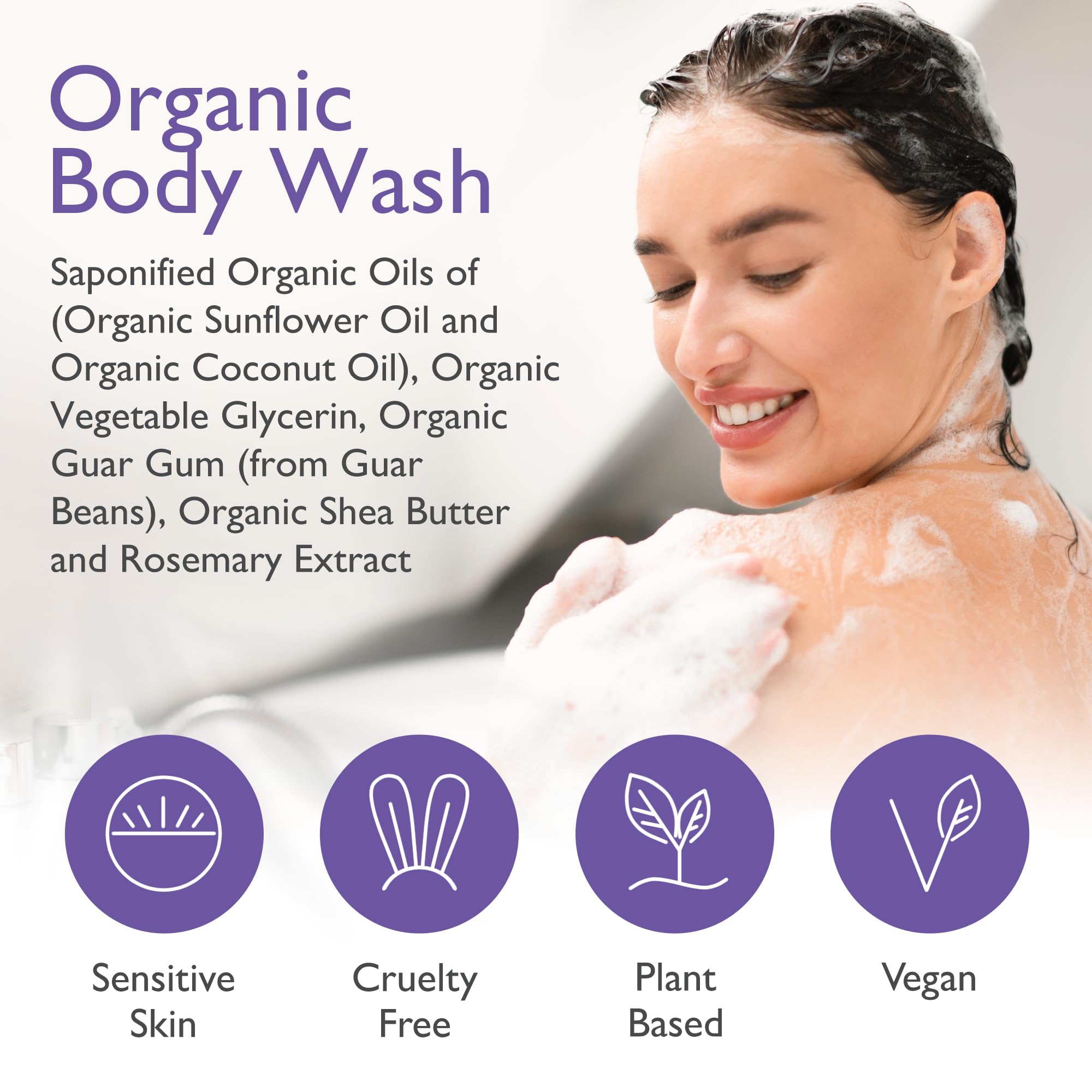 SoCal Suds & Company Organic Shea Butter Body Wash – Lavender Liquid Soap for Hand & Body, Moisturizing Shower Gel - Daily Body Wash for Women, Men & Unisex, Gentle Skin Care & Protection - (12oz)