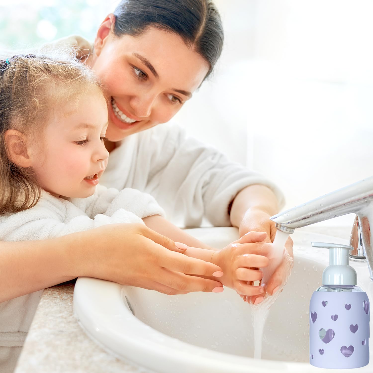 8oz Foaming Glass Bottle Dispenser w/Heart Silicone Sleeve - Soft Purple