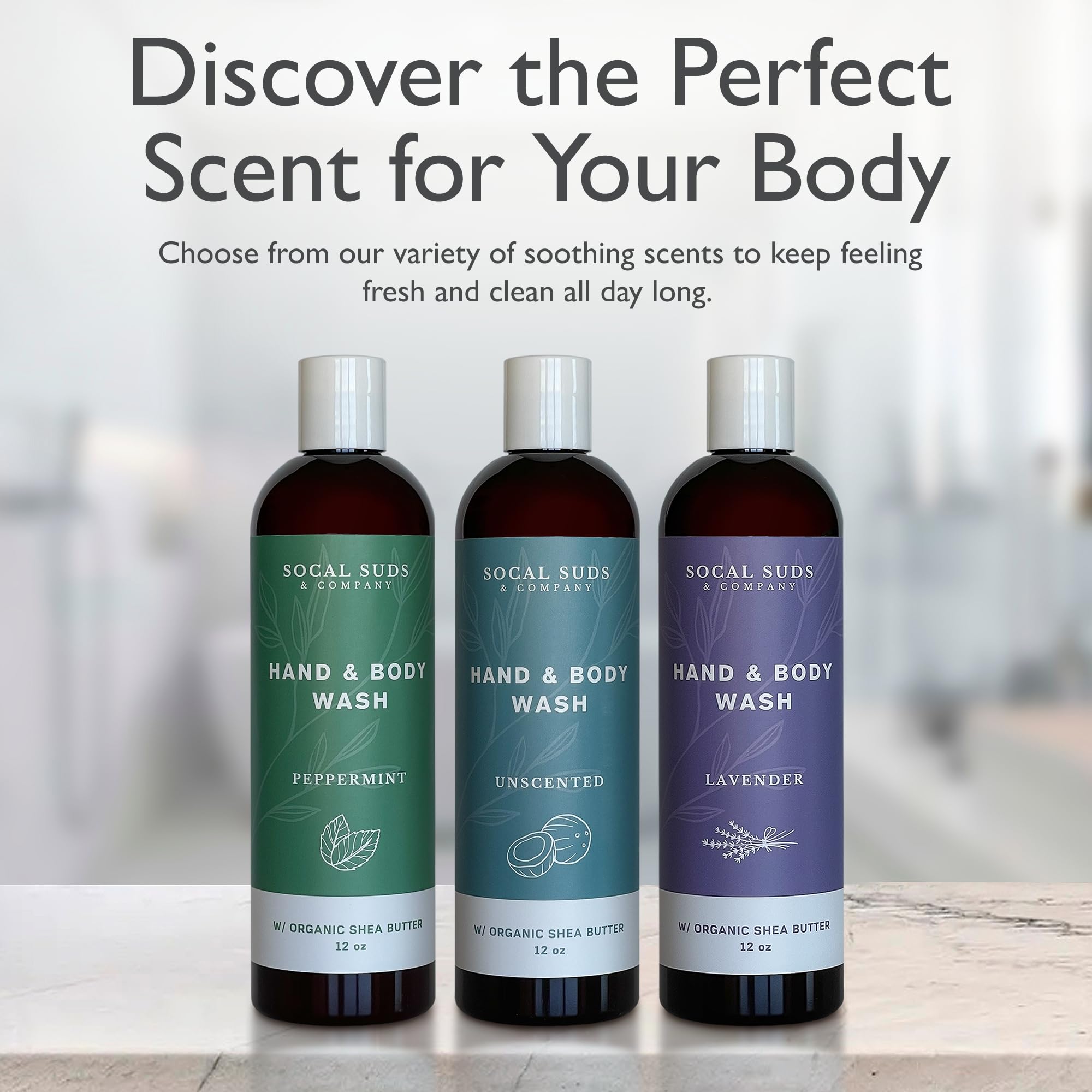 SoCal Suds & Company 12oz Organic Shea Butter Hand & Body Wash - Peppermint - 2 Pack