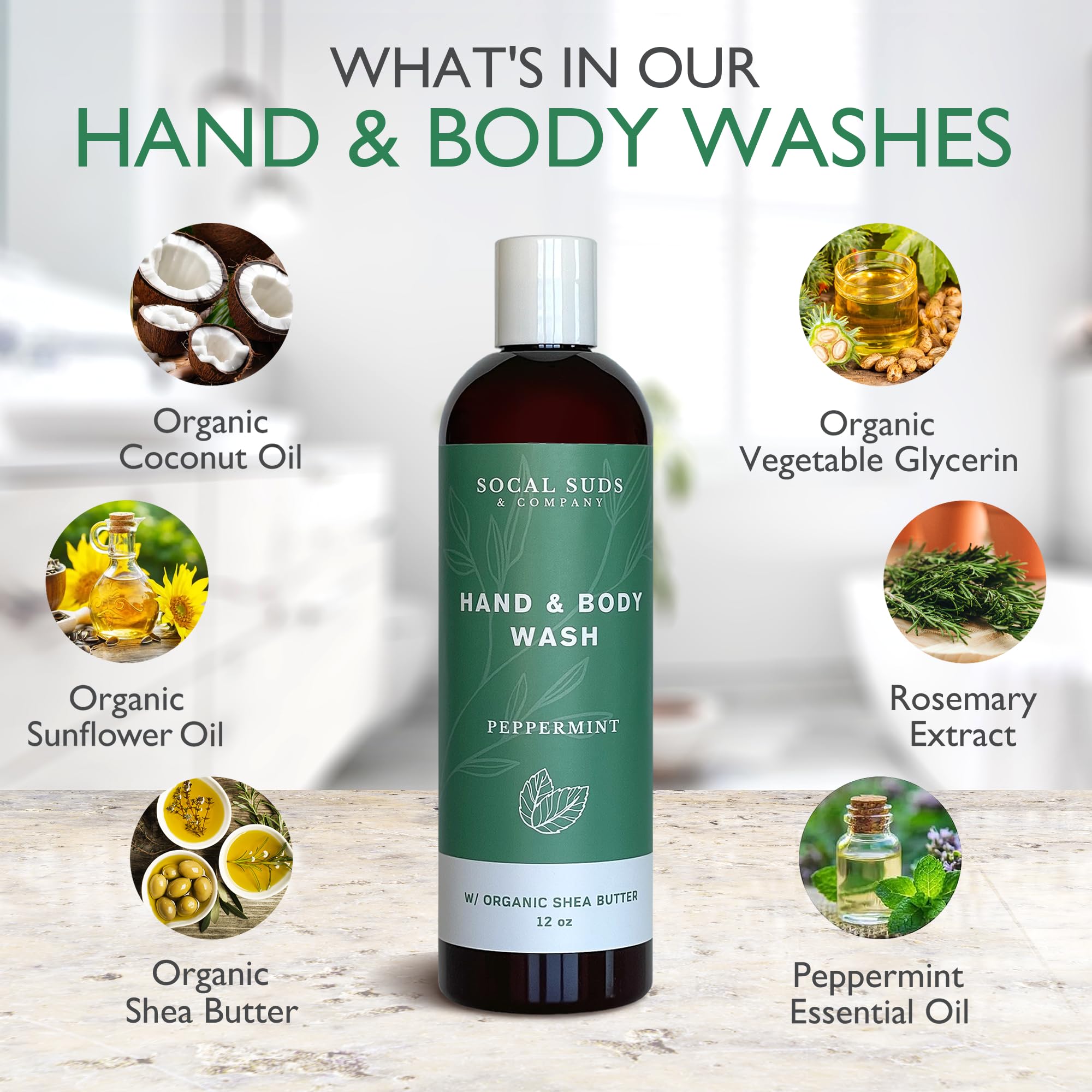 SoCal Suds & Company 12oz Organic Shea Butter Hand & Body Wash - Peppermint - 2 Pack