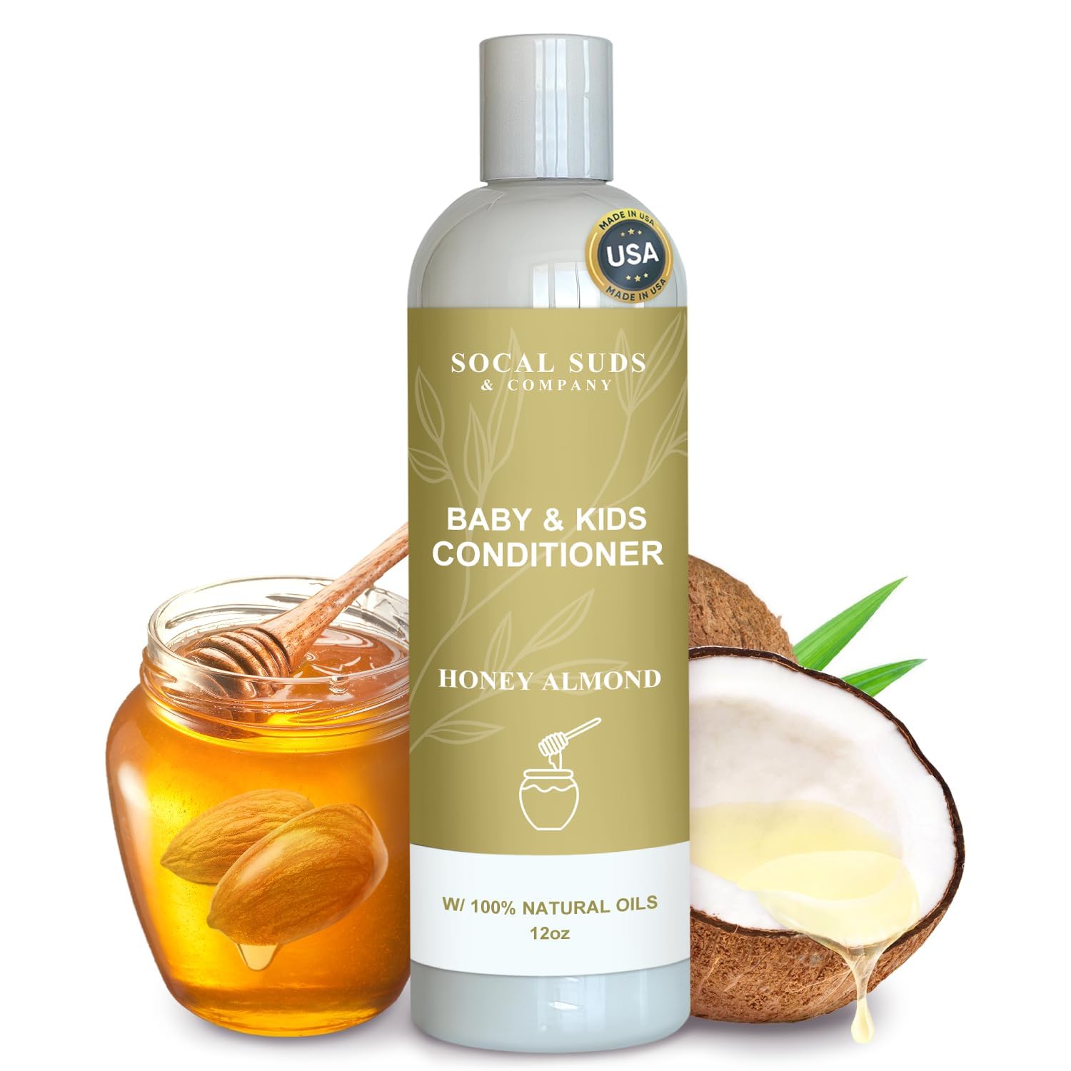 Organic Baby & Kids Conditioner – Moisturizing Formula with Natural Honey Almond Scent, Gentle & Nourishing, All Hair Types, Non-Greasy, Ideal for Sensitive Scalps, 12oz