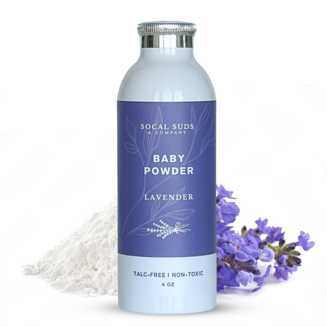 SoCal Suds &amp; Company Natural Baby Powder Talc-Free Newborn Essentials - with Arrowroot Powder, Kaolin, Aspen Bark Extract for Soft Soothing Protected Skin - Gentle Absorption - Lavender, 4oz