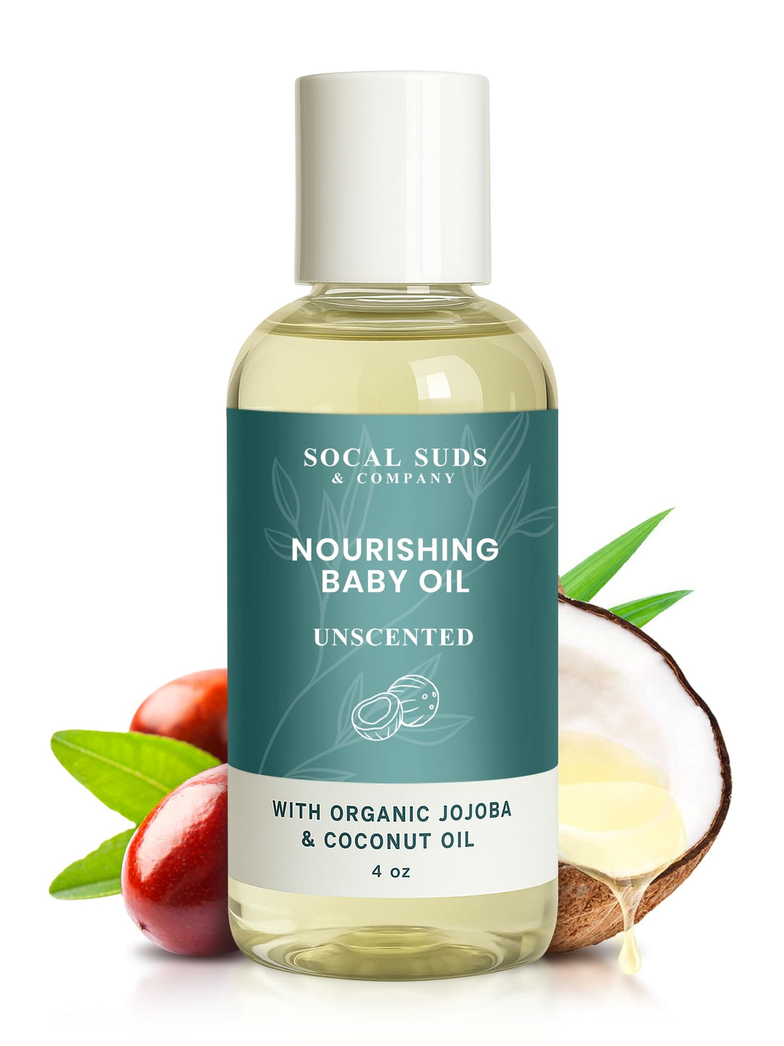 SoCal Suds &amp; Company Natural &amp; Organic Baby Oil - Newborn Essentials, Gentle Moisturizing Nourishing Oil for Delicate Tender Skin, Vitamin-Enriched with Jojoba and Sunflower Oils, Fragrance Free, 4oz 1-Pack