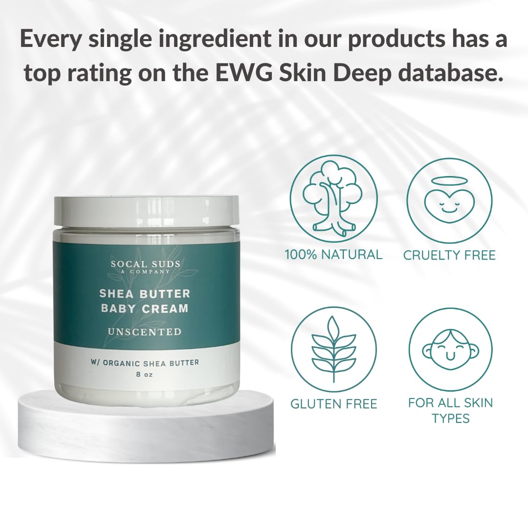 Natural & Organic Baby Cream - Gentle Moisturizing Cream for Infant Skin, Nourishing with Aloe, Shea Butter & Coconut Oil, Tender Newborn Skincare - Fragrance Free, 8oz