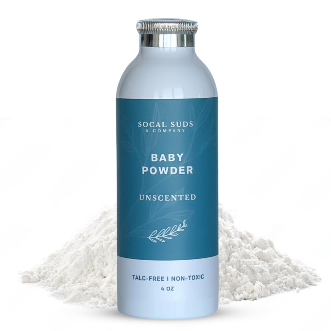 SoCal Suds &amp; Company Natural Baby Powder Talc-Free Newborn Essentials - with Arrowroot Powder, Kaolin, Aspen Bark Extract for Soft Soothing Protected Skin - Gentle Absorption - Fragrance Free, 4oz
