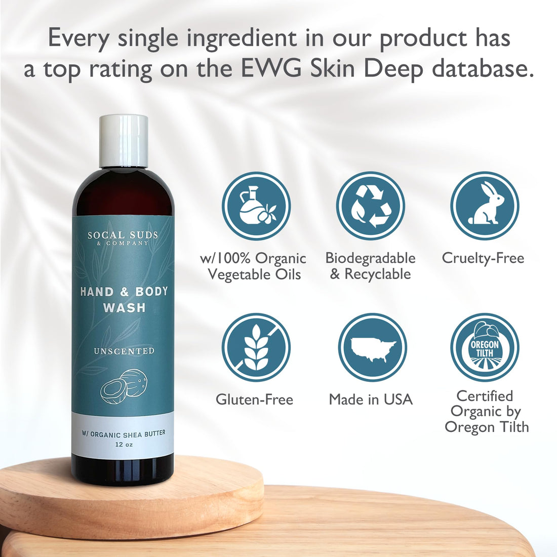 SoCal Suds &amp; Company Organic Shea Butter Body Wash – Fragrance Free Liquid Soap for Hand &amp; Body, Moisturizing Shower Gel, Body Wash for Women, Men &amp; Unisex, Gentle Skin Care &amp; Protection - (12oz)
