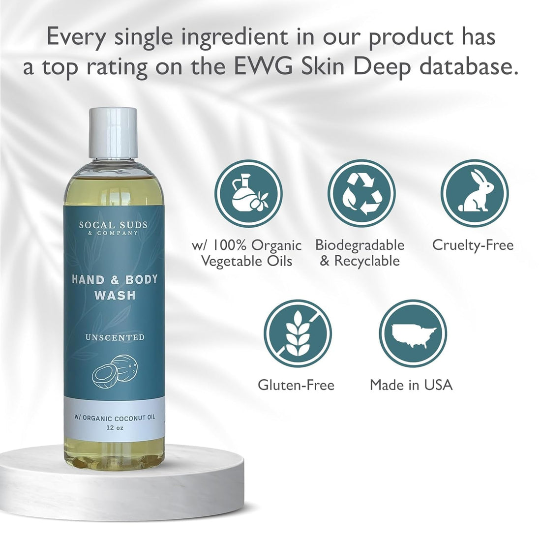 SoCal Suds &amp; Company - 12oz Organic Soap Liquid, Gentle Hand &amp; Body Wash, Body Wash for Men and Women, Made w/Organic Oils &amp; Coconut Oil, Bath Essentials for All Skin Types - 2pk Fragrance-Free