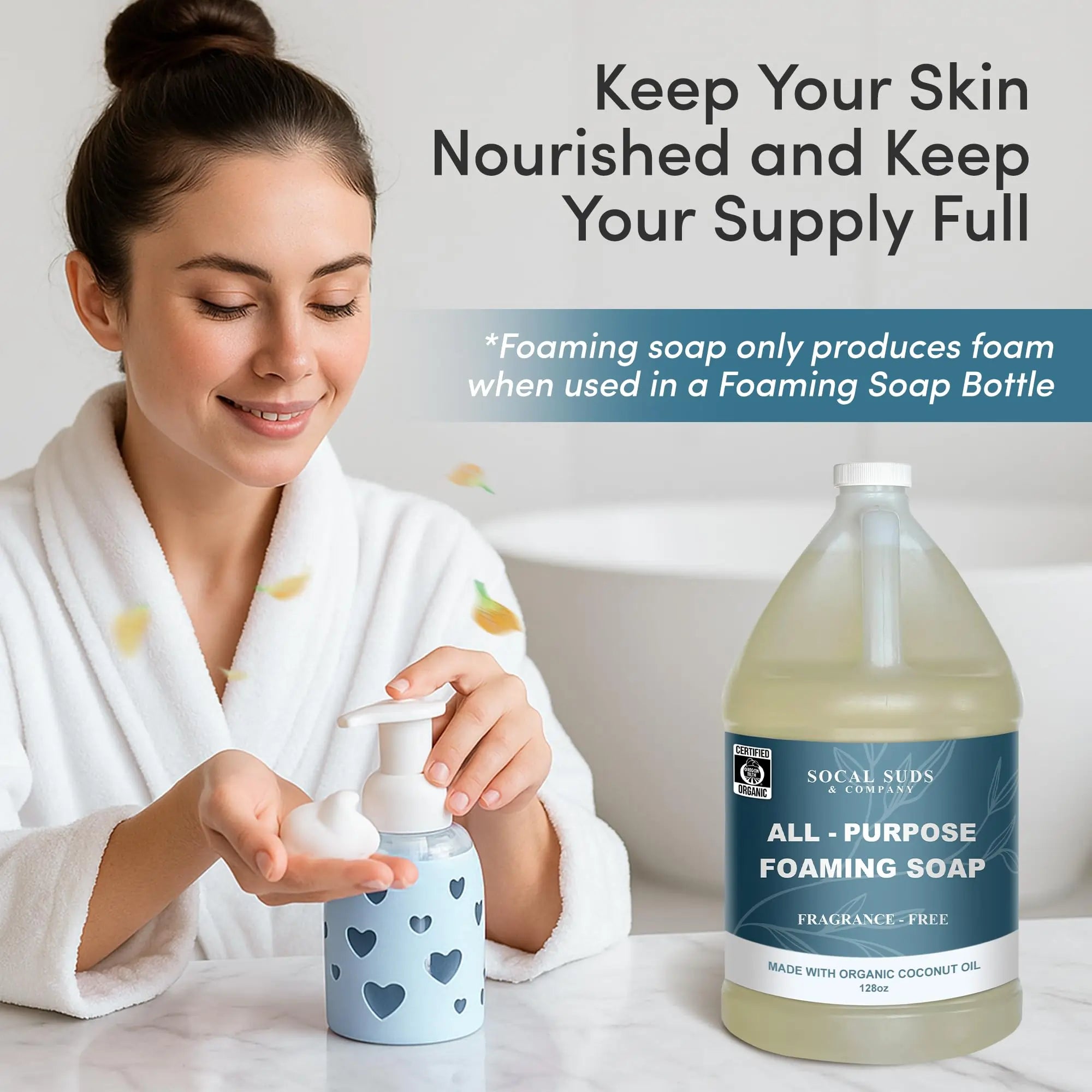 128oz Certified Organic Foaming Hand & Body Wash - Gentle Natural Body,Baby & Face Wash for Sensitive Skin, Moisturizing All-Purpose Foaming Soap & More - Fragrance Free