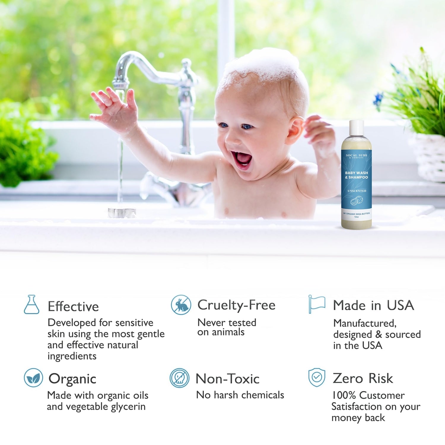 SoCal Suds &amp; Company Baby Body Wash &amp; Shampoo - Shea Moisture for Sensitive Skin - Fragrance Free Hair &amp; Body Soap - Gentle Bath Products for Toddlers &amp; Babies - 1 Pack Fragrance Free 12oz Bottles