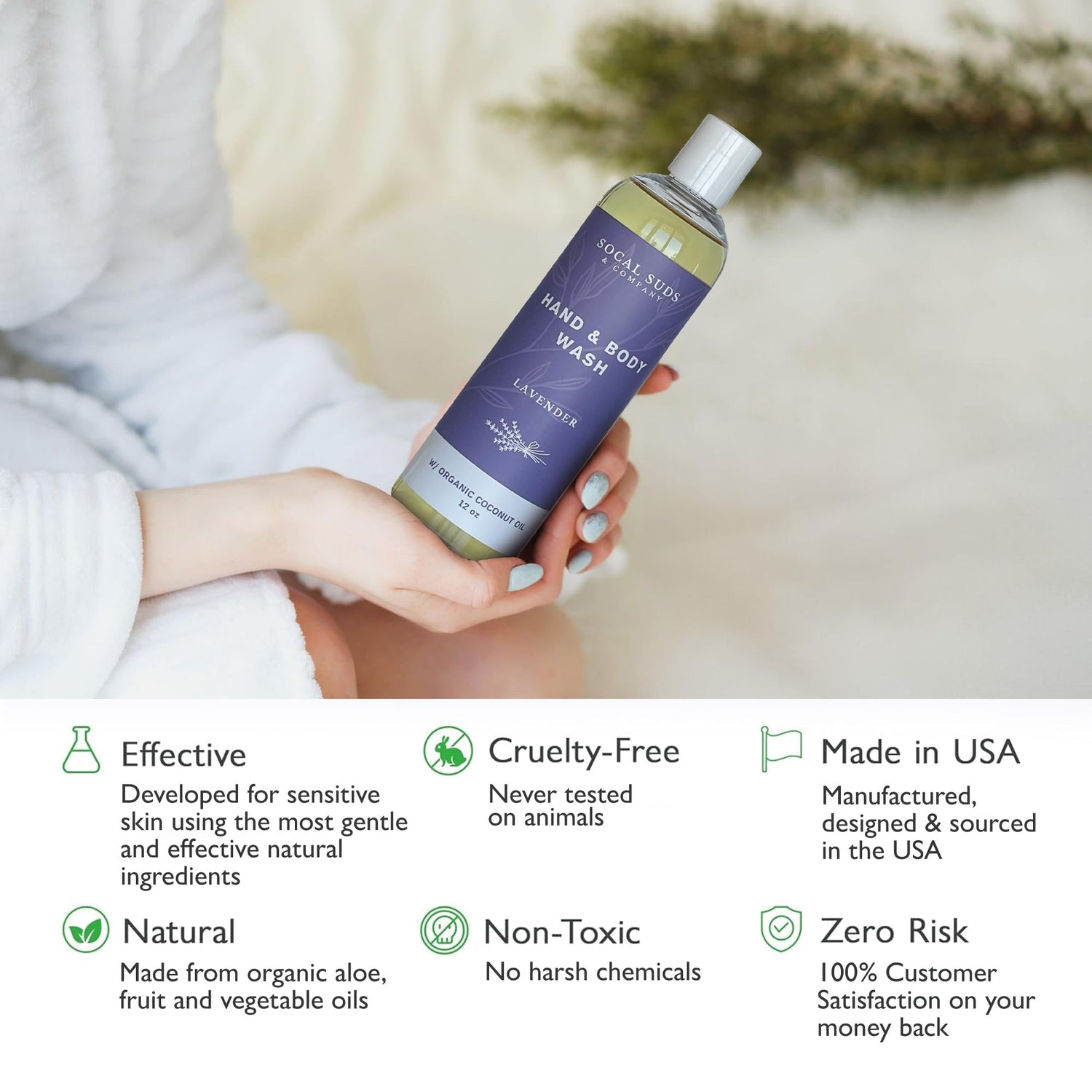 SoCal Suds &amp; Company Baby Shampoo &amp; Body Wash, 2-in-1 Organic Gel - Gentle Castile Soap with Vitamin-Infused Oils &amp; Botanicals - Natural Care for Sensitive Skin Hypoallergenic - 12oz Lavender 2-Pack