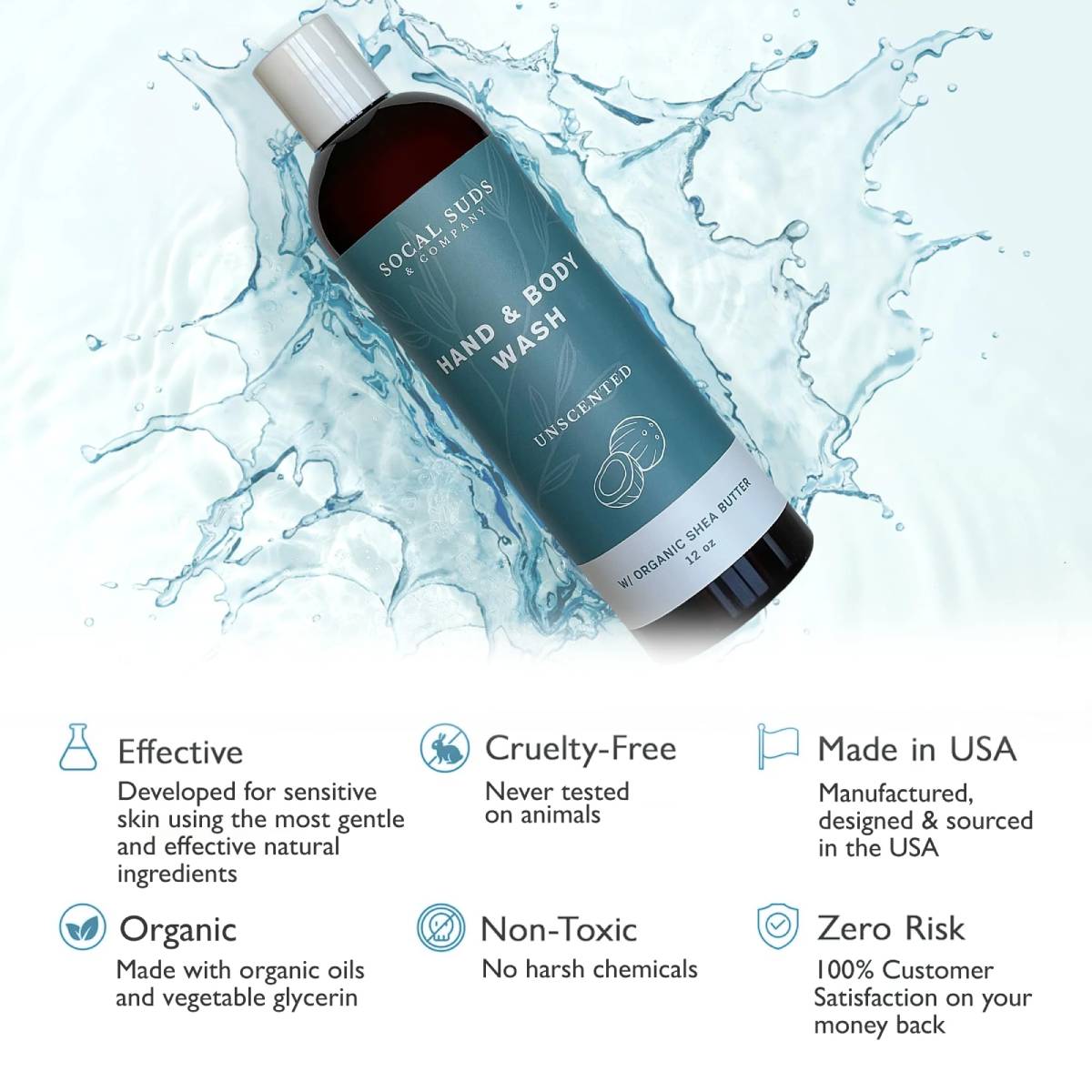 Organic Shea Butter Body Wash – Fragrance Free Liquid Soap for Hand & Body, Moisturizing Shower Gel, Body Wash for Women, Men & Unisex, Gentle Skin Care & Protection - (12oz)