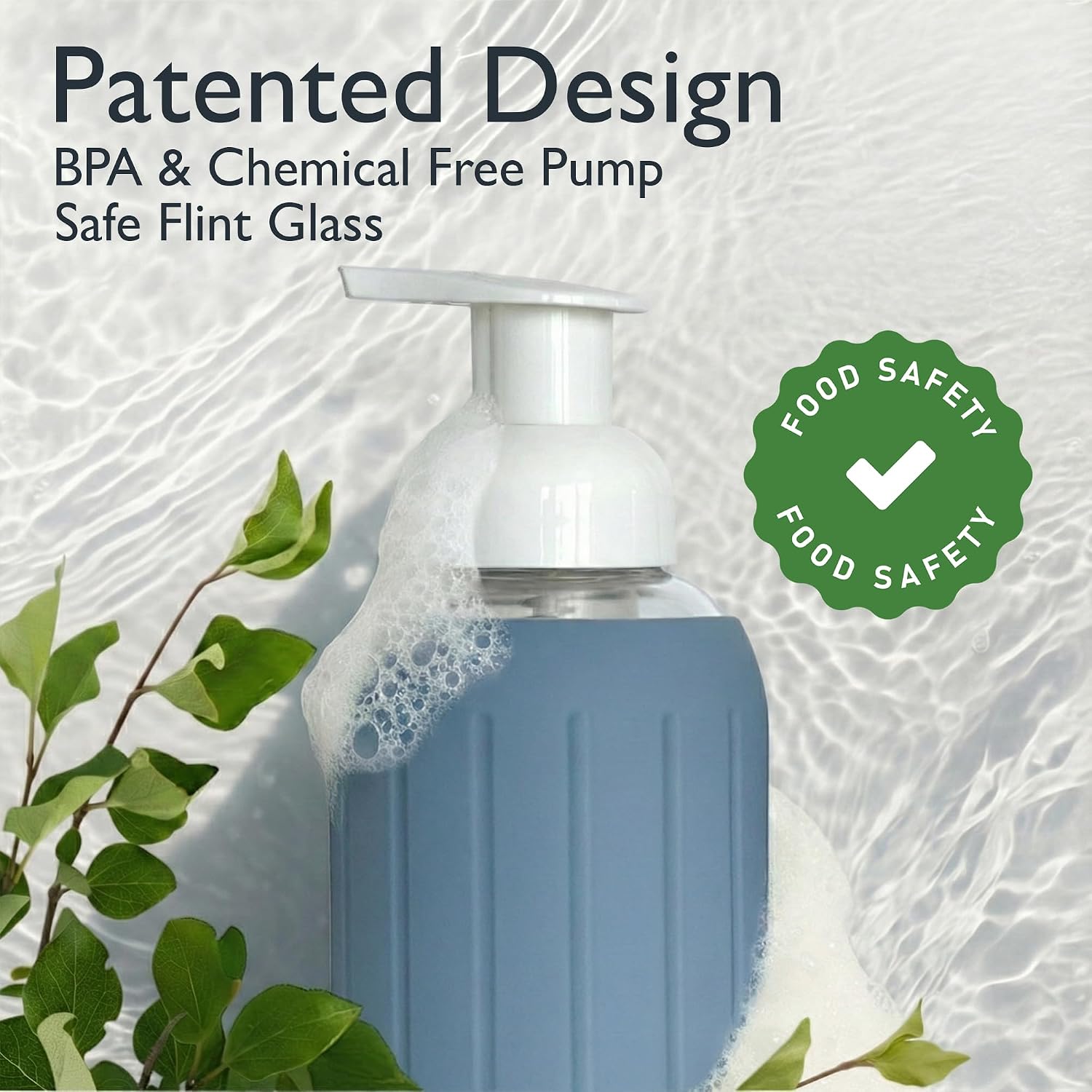8oz Glass Foaming Soap Dispenser w/ Soft Silicone Sleeve- Fluted- Slate Blue