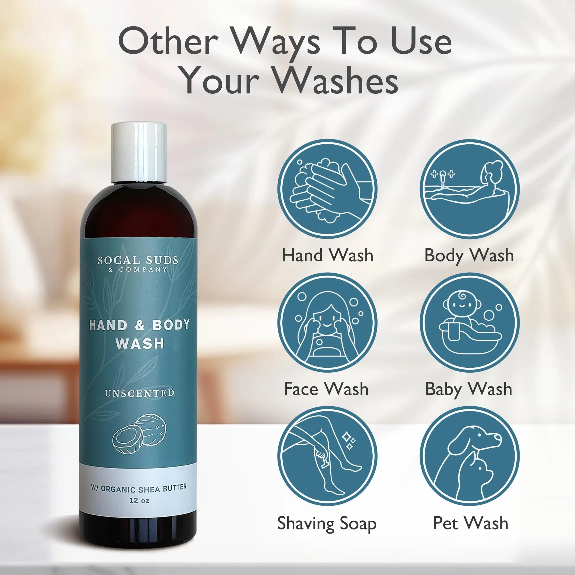 12oz Organic Shea Butter Hand & Body Wash - Fragrance Free - 2 Pack