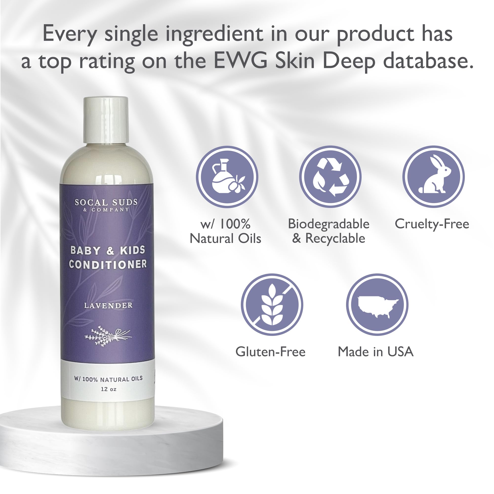 SoCal Suds & Company Organic Baby & Kids Conditioner - Moisture Baby Hair Conditioner - Gentle Natural Vitamin Rich Ingredient Organic Oils for Babies and Kids Sensitive Scalp - Lavender, 12oz