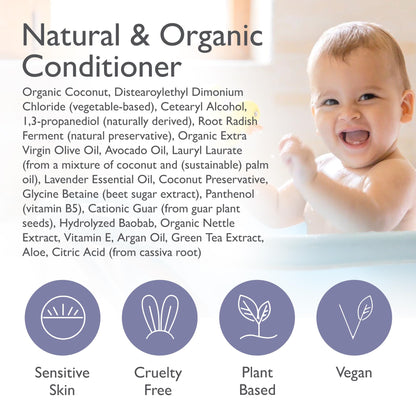 SoCal Suds &amp; Company Organic Baby &amp; Kids Conditioner - Moisture Baby Hair Conditioner - Gentle Natural Vitamin Rich Ingredient Organic Oils for Babies and Kids Sensitive Scalp - Lavender, 12oz