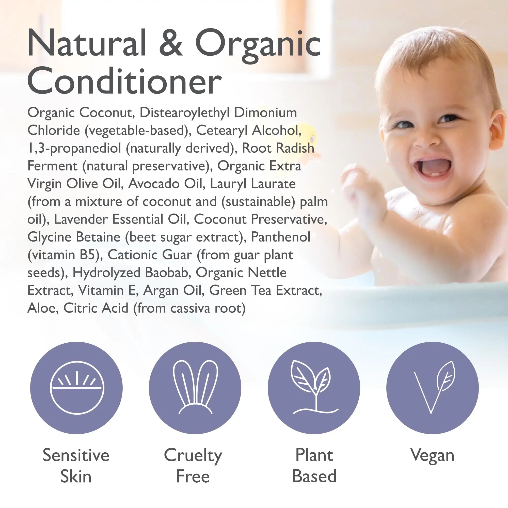 Organic Baby & Kids Conditioner - Moisture Baby Hair Conditioner - Gentle Natural Vitamin Rich Ingredient Organic Oils for Babies and Kids Sensitive Scalp - Lavender, 12oz