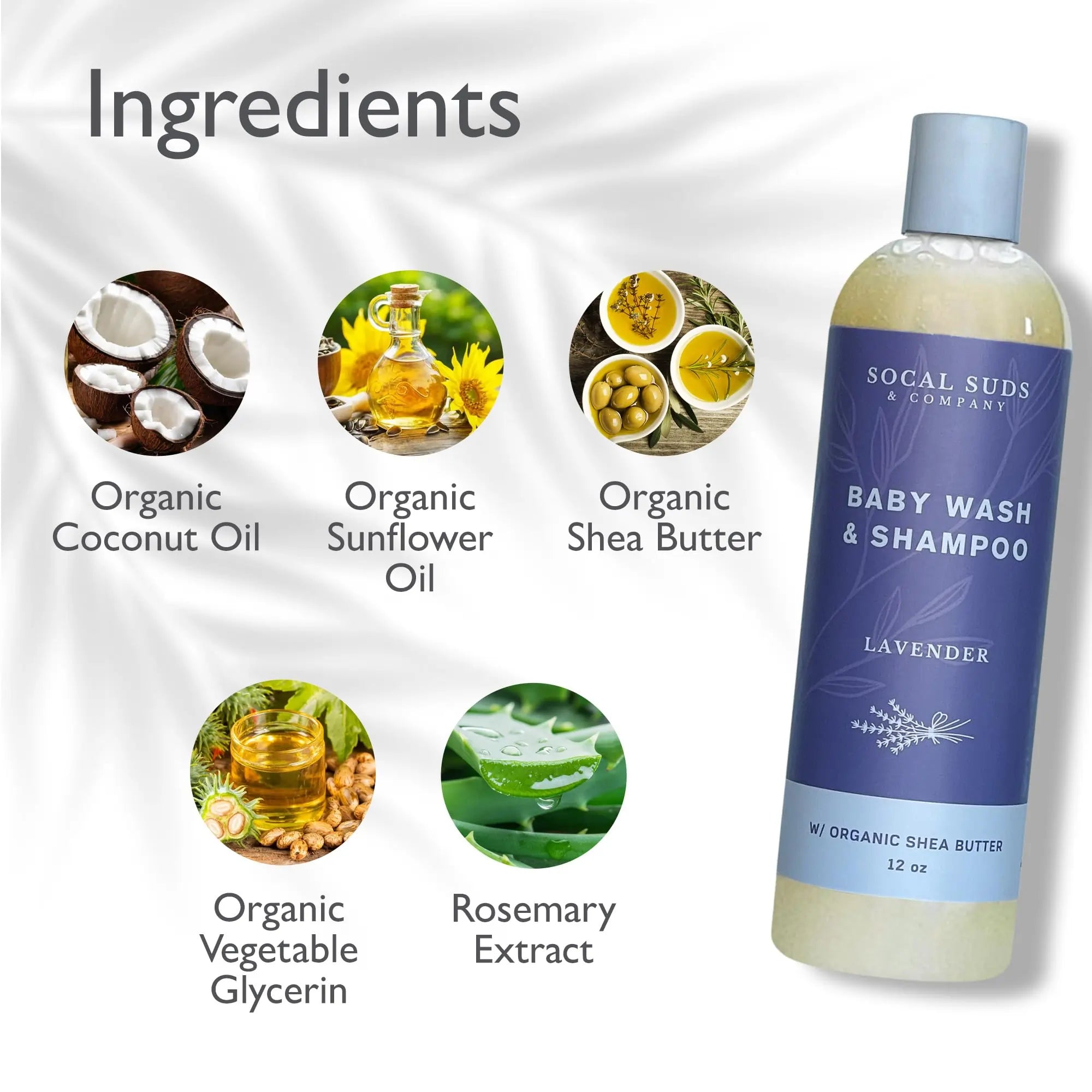 Baby Body Wash & Shampoo with Shea Moisture for Sensitive Skin - Bath & Hair Products for Toddlers & Babies, Natural Soap - 2 Pack Lavender 12oz Bottles