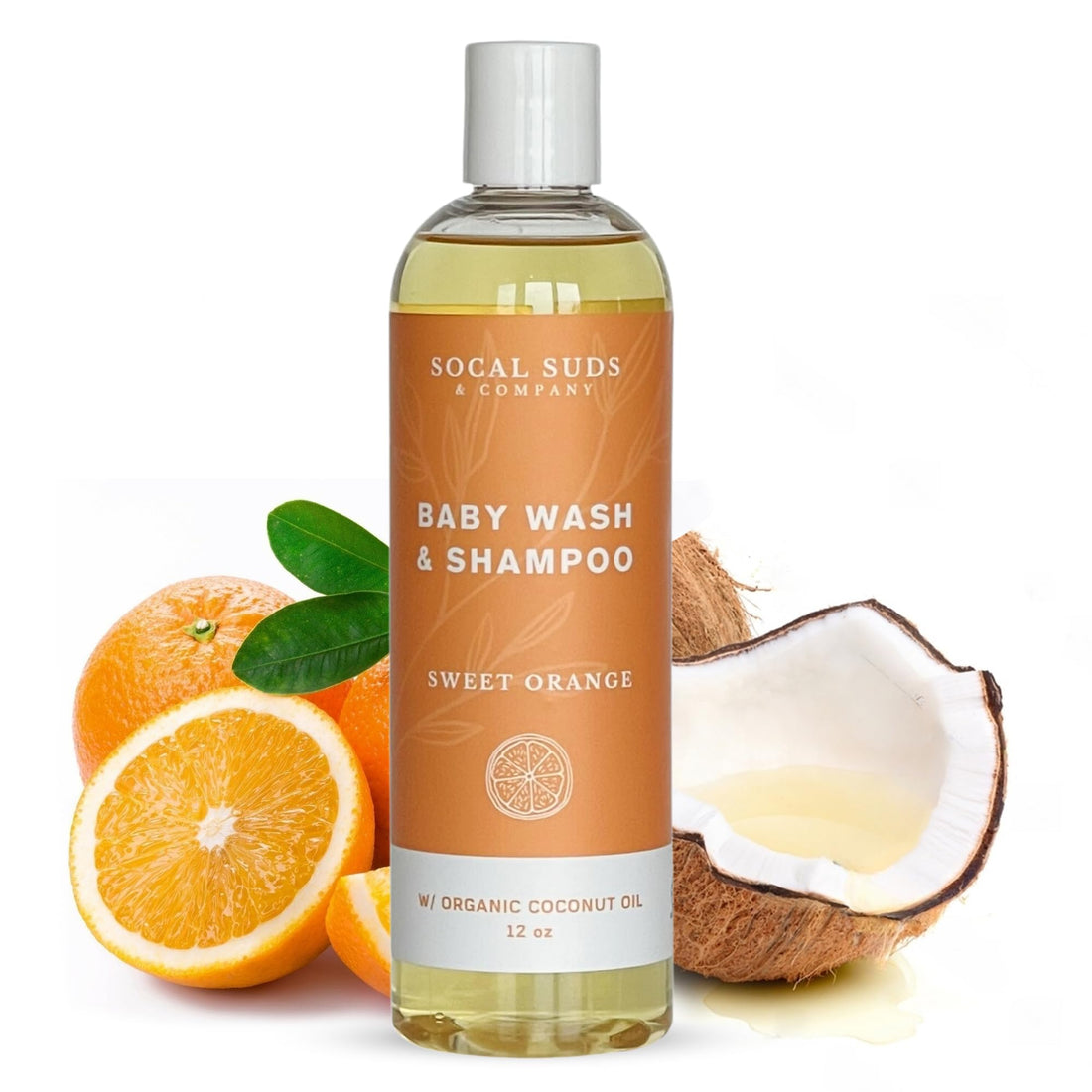 SoCal Suds &amp; Company Baby Shampoo &amp; Body Wash, 2-in-1 Organic Gel - Gentle Castile Soap with Vitamin-Infused Oils &amp; Botanicals - Natural Care for Sensitive Skin Hypoallergenic - 12oz Sweet Orange