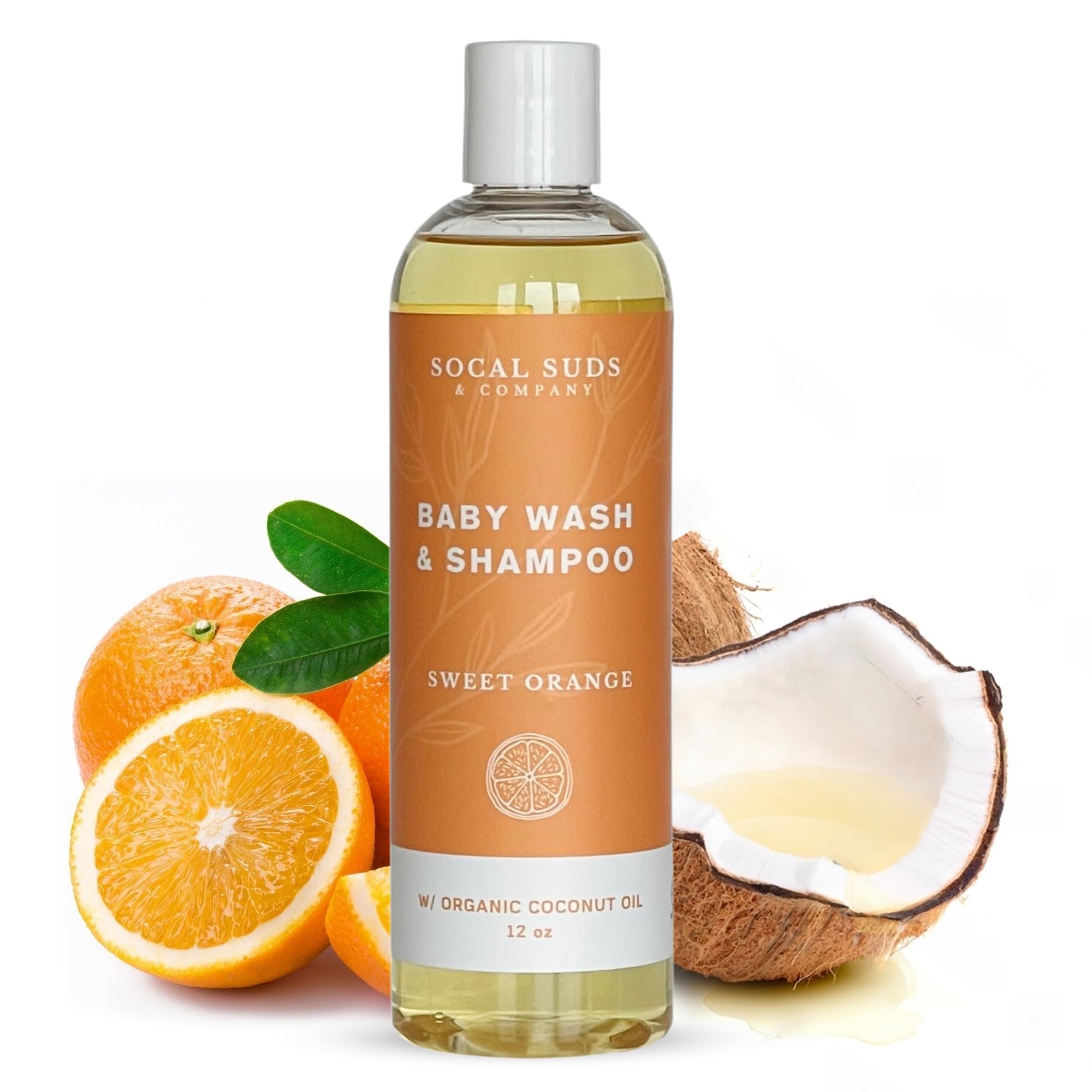 SoCal Suds &amp; Company Baby Shampoo &amp; Body Wash, 2-in-1 Organic Gel - Gentle Castile Soap with Vitamin-Infused Oils &amp; Botanicals - Natural Care for Sensitive Skin Hypoallergenic - 12oz Sweet Orange