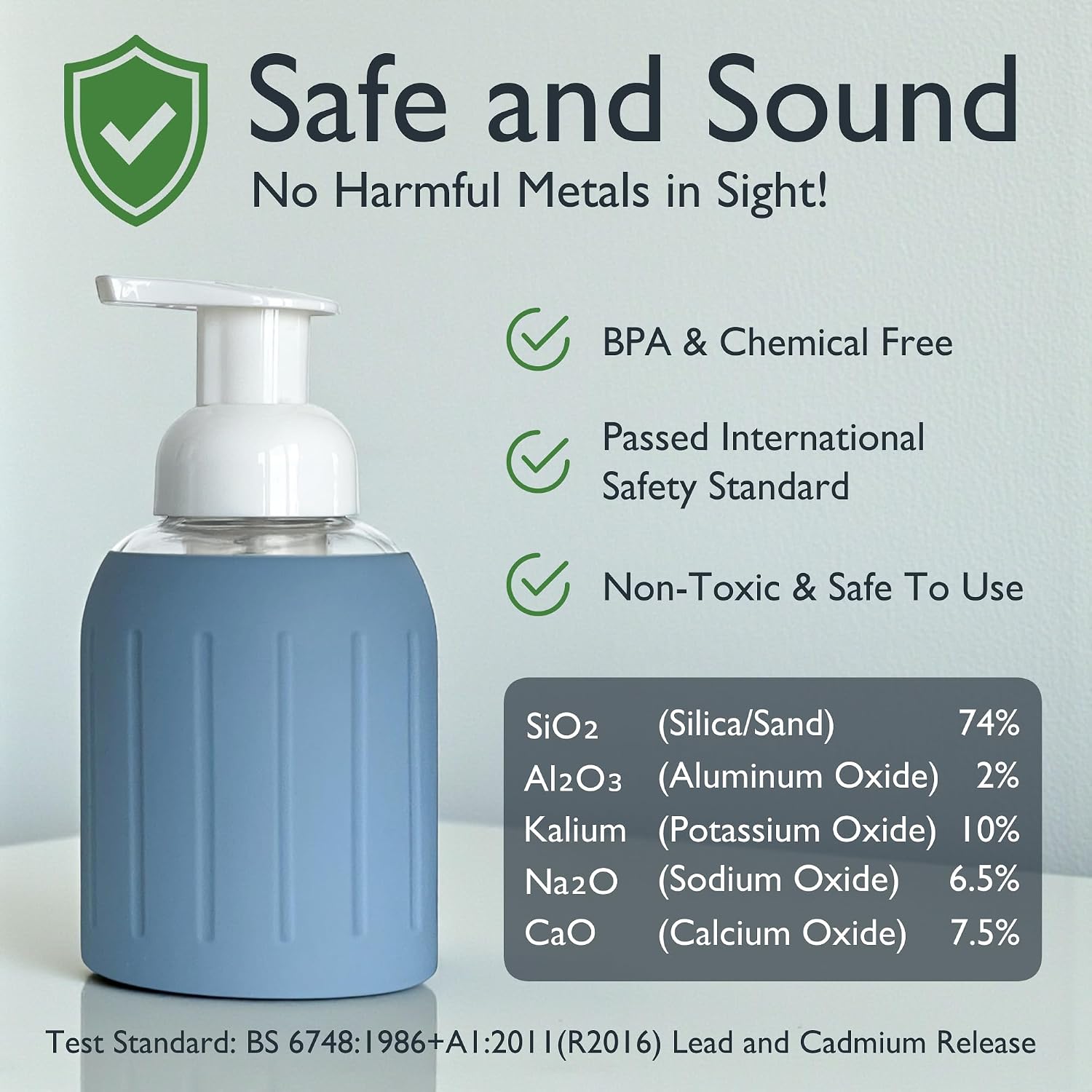 8oz Glass Foaming Soap Dispenser w/ Soft Silicone Sleeve- Fluted- Slate Blue