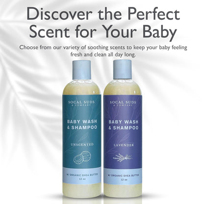 SoCal Suds &amp; Company Baby Body Wash &amp; Shampoo - Shea Moisture for Sensitive Skin - Fragrance Free Hair &amp; Body Soap - Gentle Bath Products for Toddlers &amp; Babies - 2 Pack Fragrance Free12oz Bottles