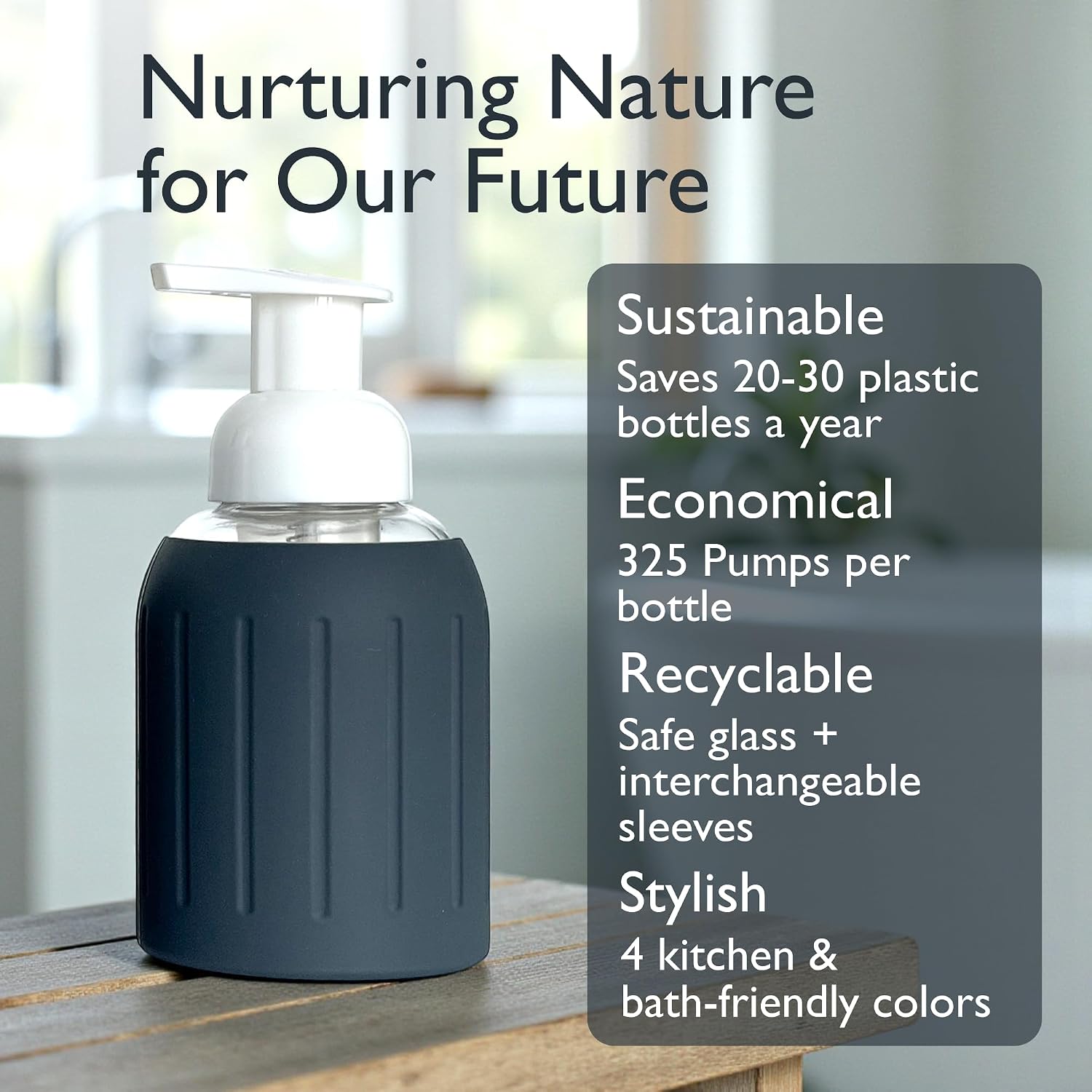 8oz Glass Foaming Soap Dispenser w/ Soft Silicone Sleeve- Fluted Charcoal