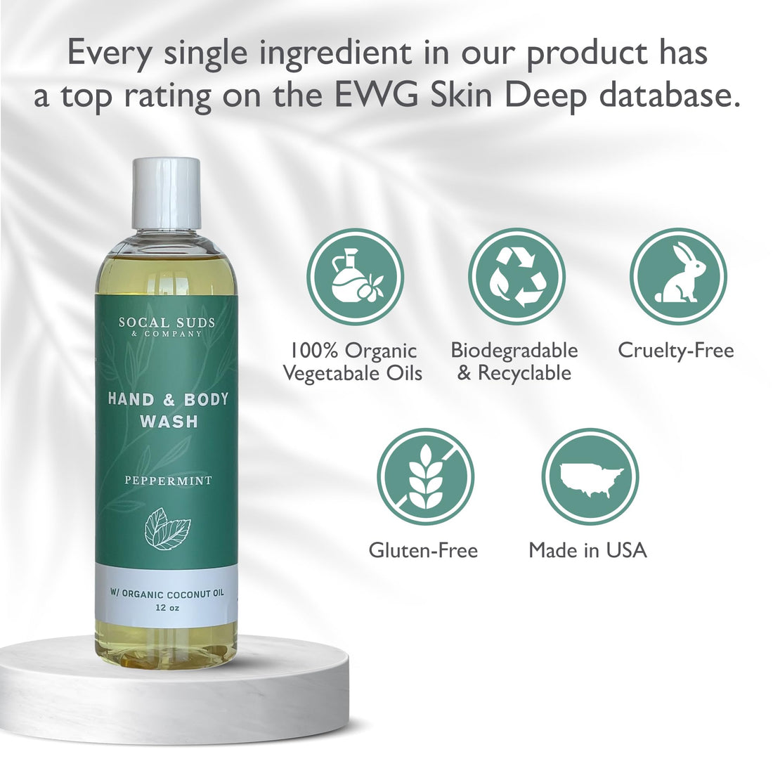 SoCal Suds &amp; Company - 12oz Organic Soap Liquid, Gentle Hand &amp; Body Wash, Organic Body Wash for Men and Women, Made w/Organic Oils &amp; Coconut Oil, Bath Essentials for All Skin Types - 2pk Peppermint