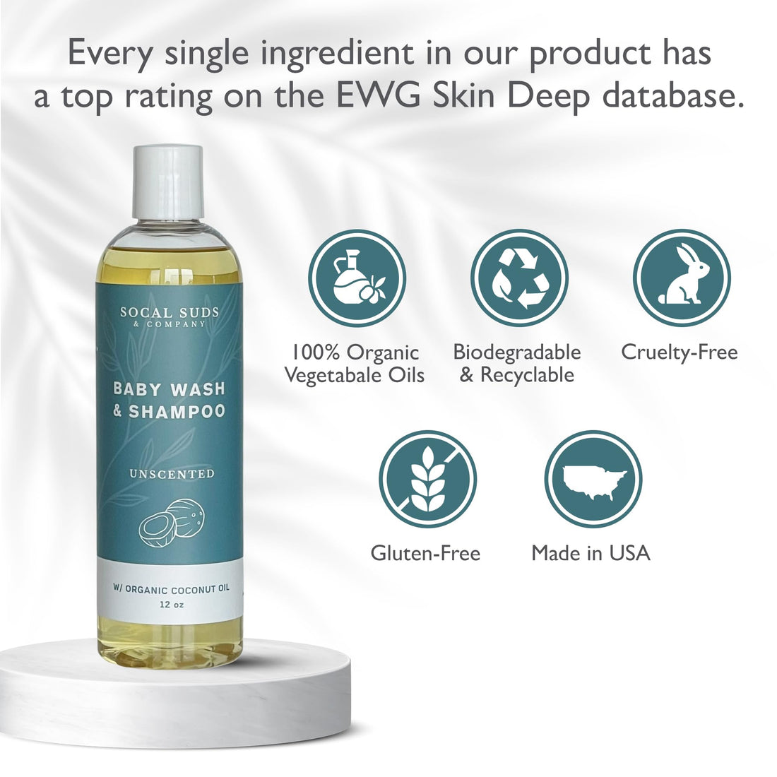 SoCal Suds &amp; Company Baby Shampoo &amp; Body Wash, 2-in-1 Organic Gel - Gentle Castile Soap with Vitamin-Infused Oils &amp; Botanicals - Natural Care for Sensitive Skin Hypoallergenic -12oz Fragrance Free 2Pk