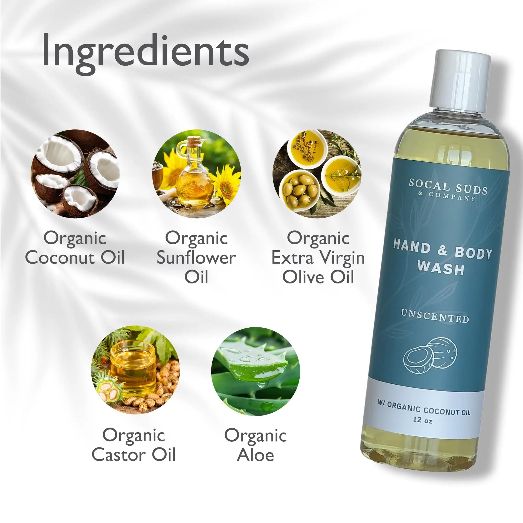 12oz Organic Soap Liquid, Gentle Hand & Body Wash - Organic Body Wash for Men and Women, Made w/Organic Oils & Coconut Oil, Bath Essentials for All Skin Types - Fragrance-Free