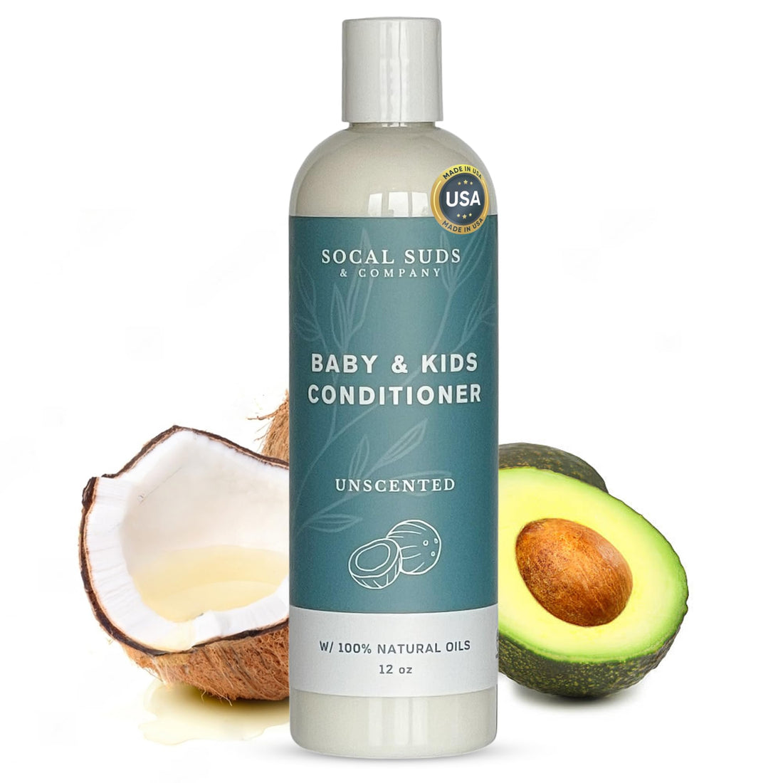 SoCal Suds &amp; Company Organic Baby &amp; Kids Conditioner - Moisture Baby Hair Conditioner - Gentle Natural Vitamin Rich Ingredient Organic Oils for Babies and Kids Sensitive Scalp - Fragrance Free, 12oz